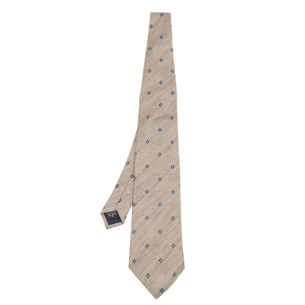 ربطة عنق دنهل حرير وكتان بيج نمط ألماس