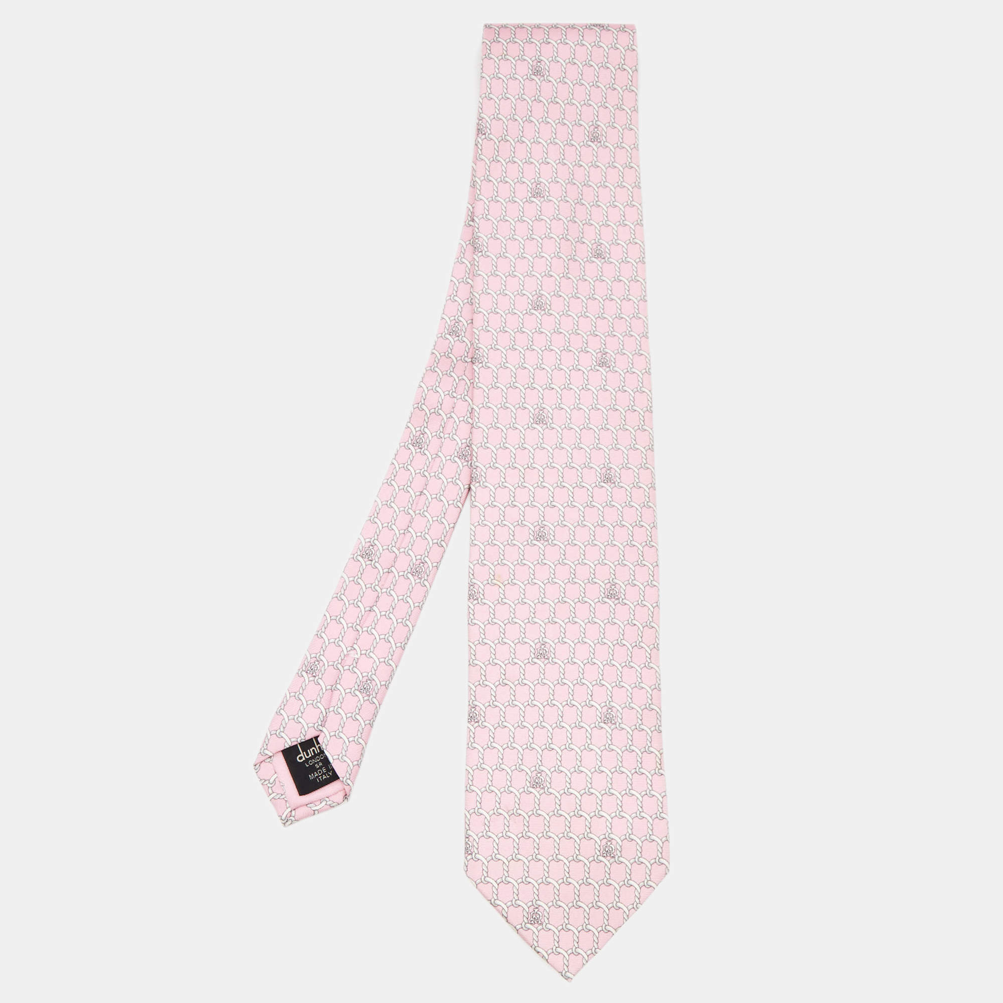 Dunhill Pink Rope Logo Print Silk Tie