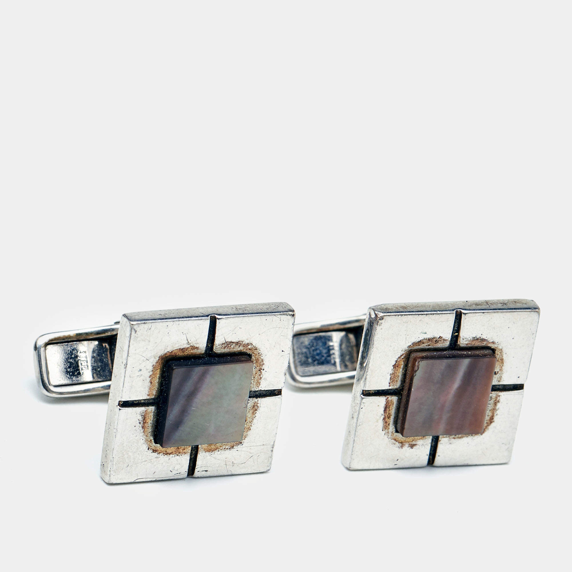 Dunhill Sterling Silver Square Patterned Cufflinks