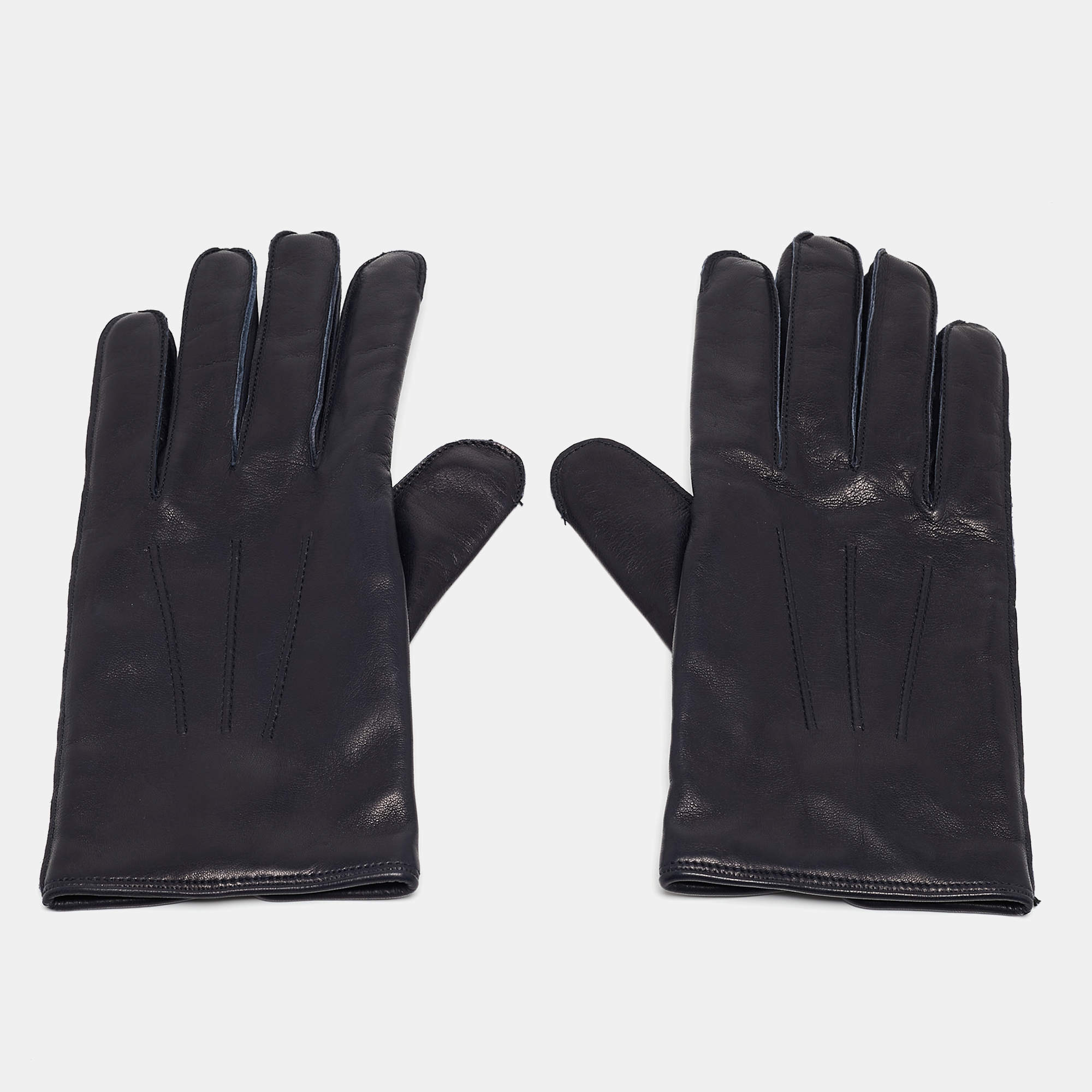 Dunhill Navy Blue Lambskin and Cashmere Gloves Size 8.5
