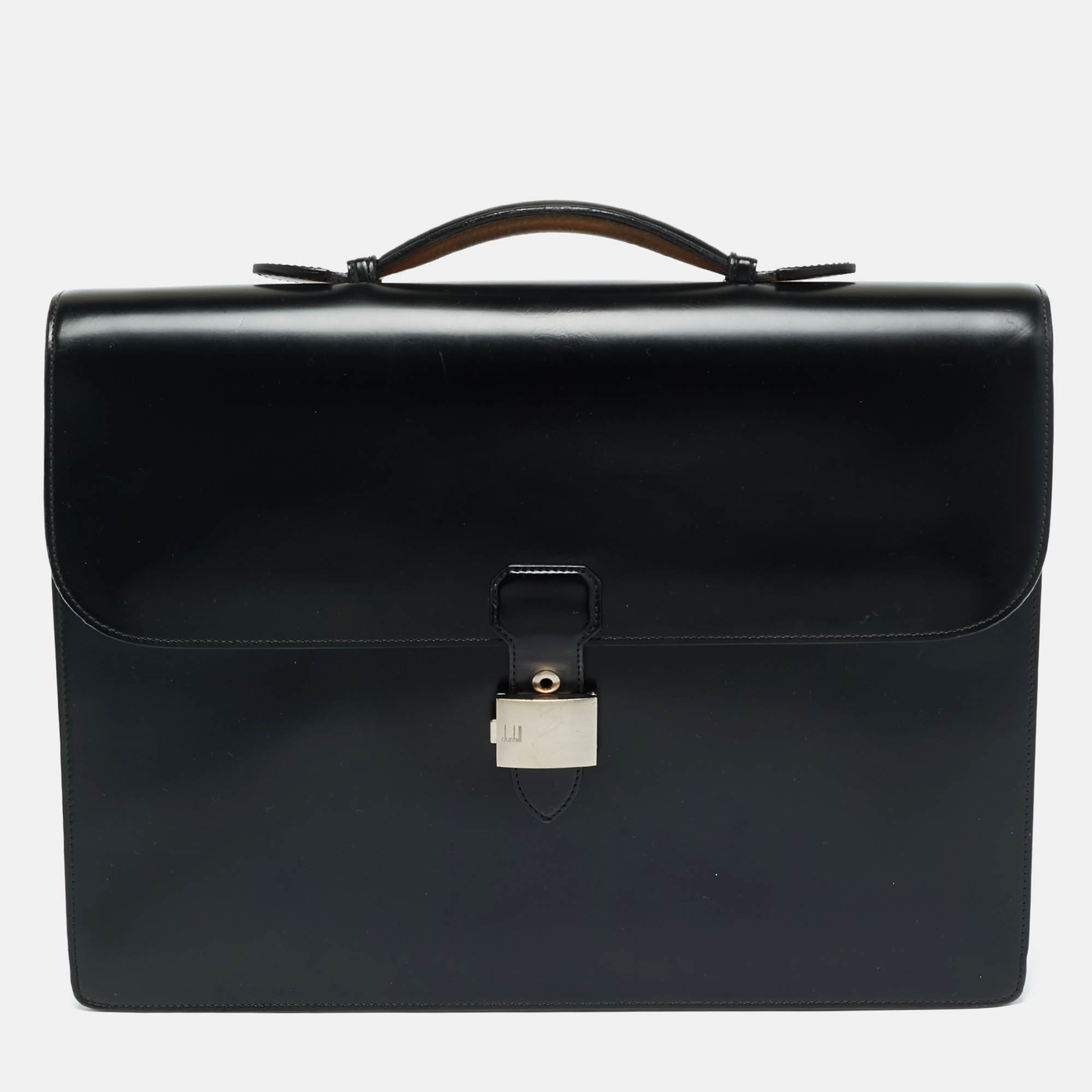 Pre Owned Dunhill Black Glossy Leather Confidential Briefcase