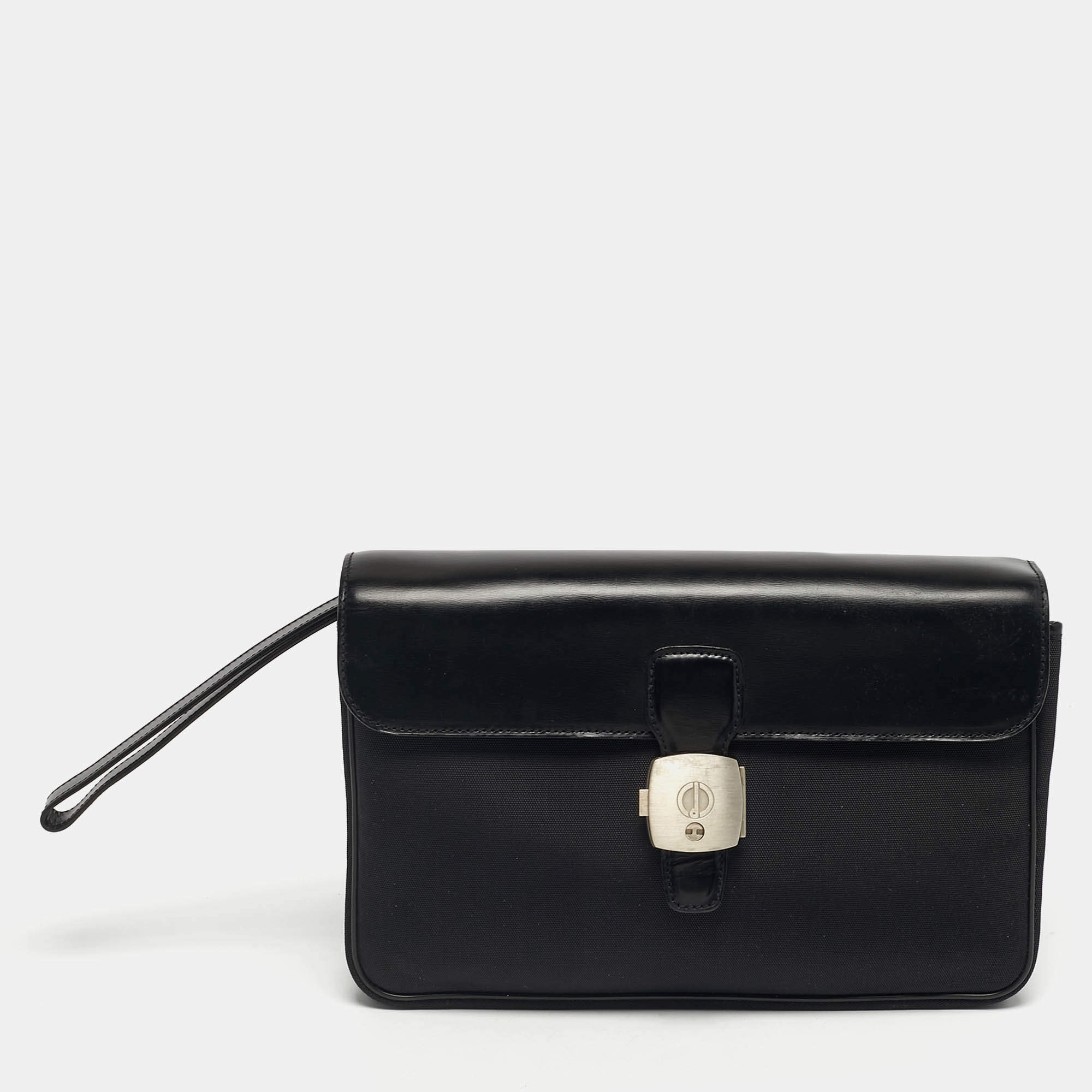 Pre Owned Dunhill Alfred Black Leather and Nylon Pouch