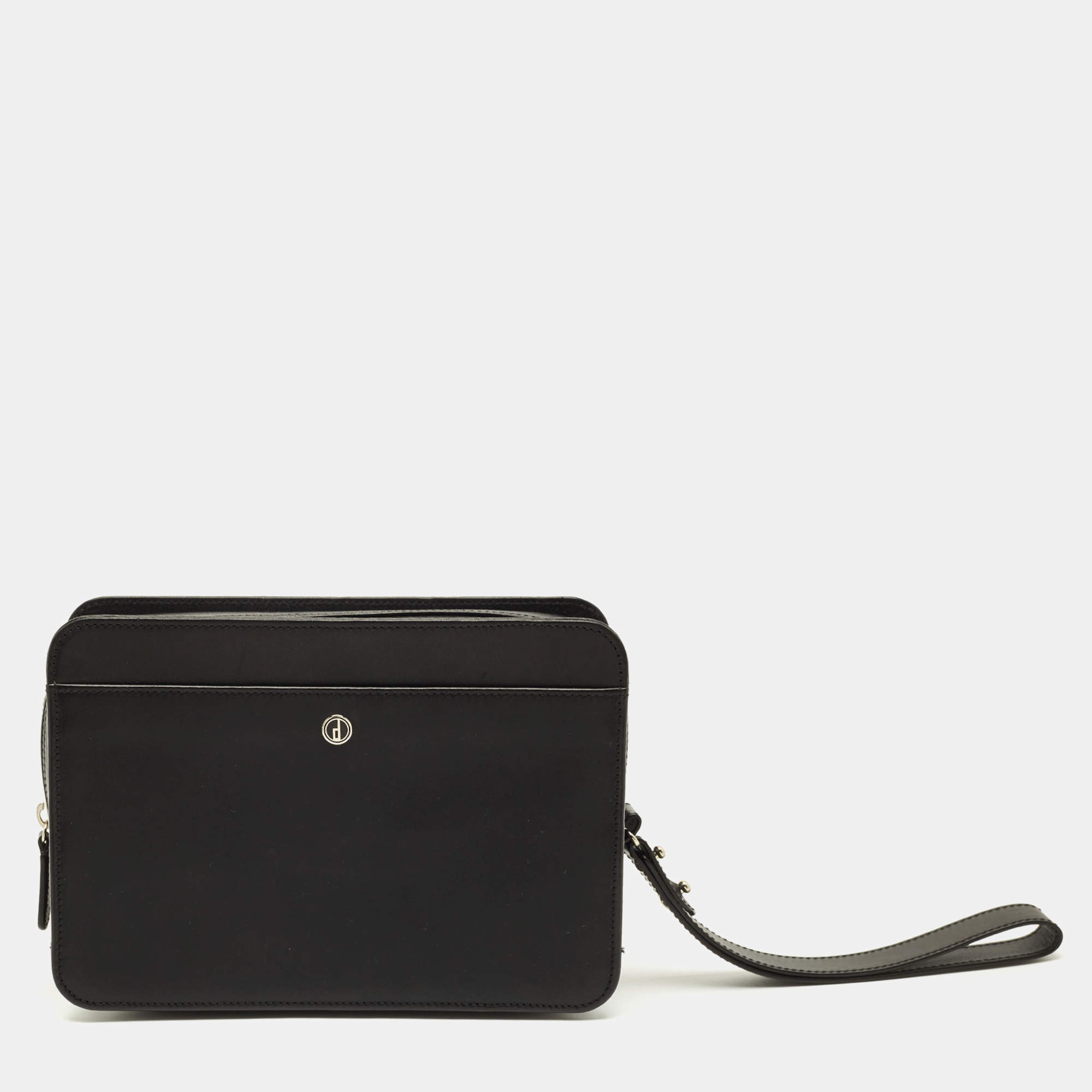 مملوكة مسبقًا Dunhill Black Leather Zip Wristlet Pouch