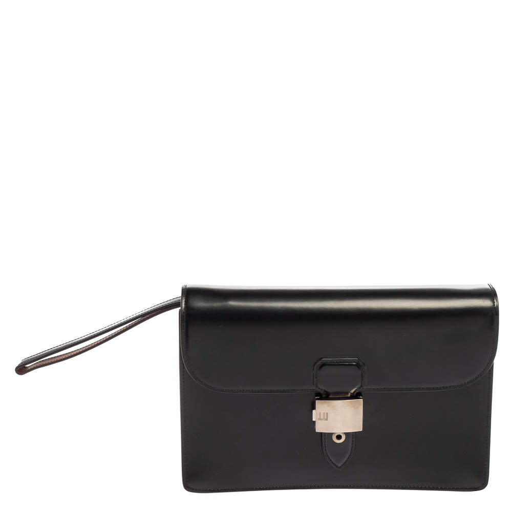 Dunhill Black Leather Wristlet Clutch 