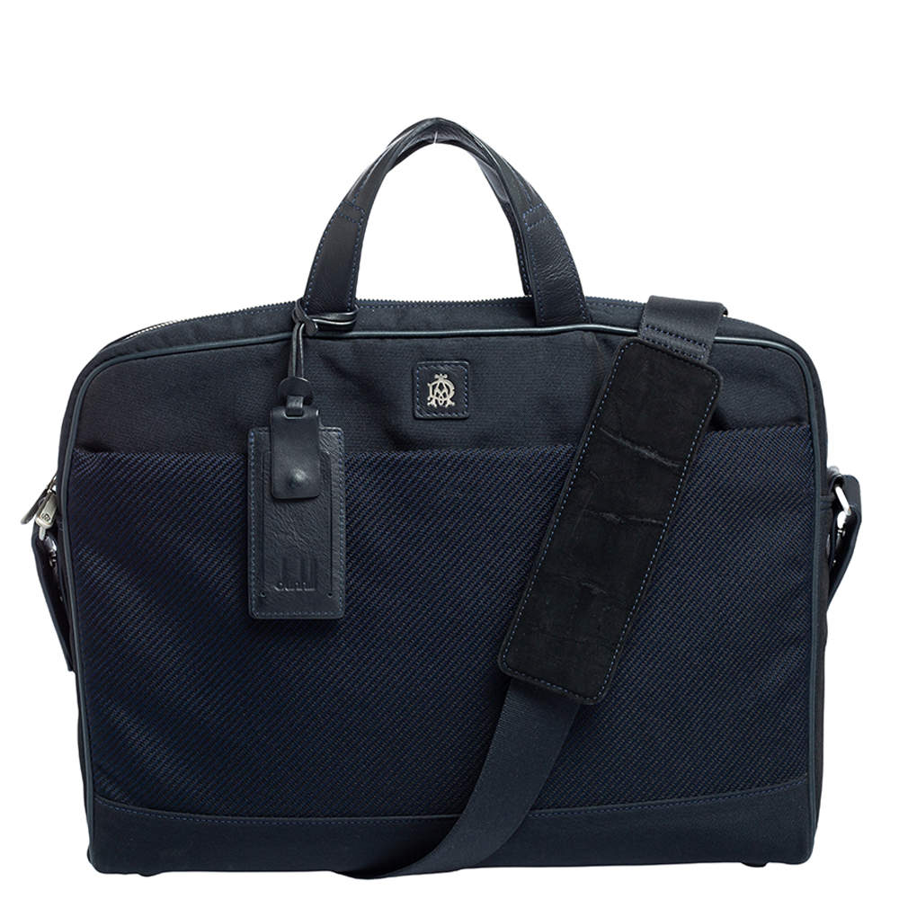 Dunhill Navy Blue Fabric and Leather Trim Briefcase 