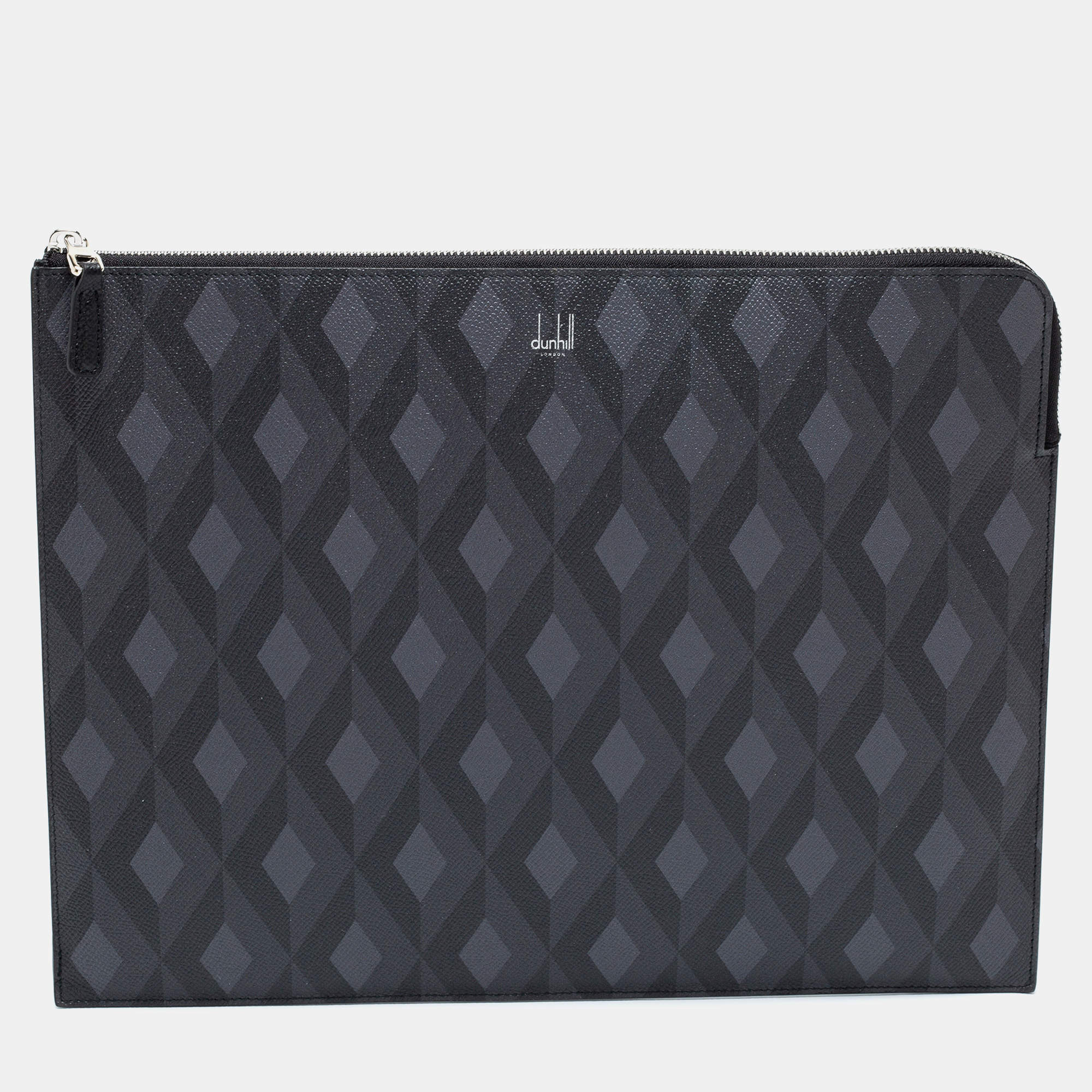 Dunhill Black/Grey Cadogan Leather Top Zip Document Pouch