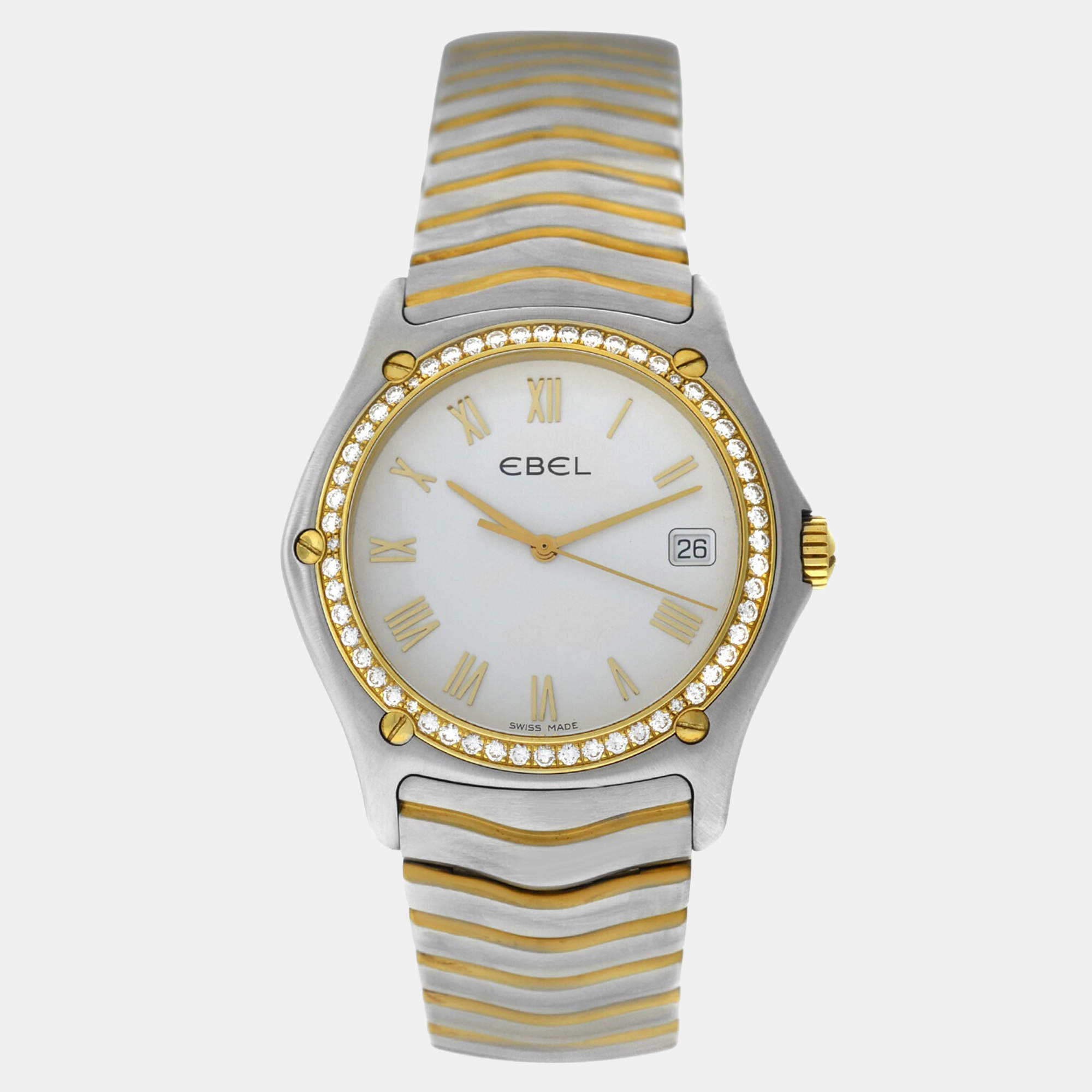 Pre Owned Ebel Classic Wave E1187F44 Quartz Diamond 18K Yellow Gold Stainless Steel Men's Wristwatch 38 mm