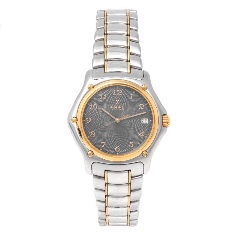 Pre Owned Ebel Black 18K Yellow Gold & Stainless Steel 1911 1187916 Men's Wristwatch 36 mm