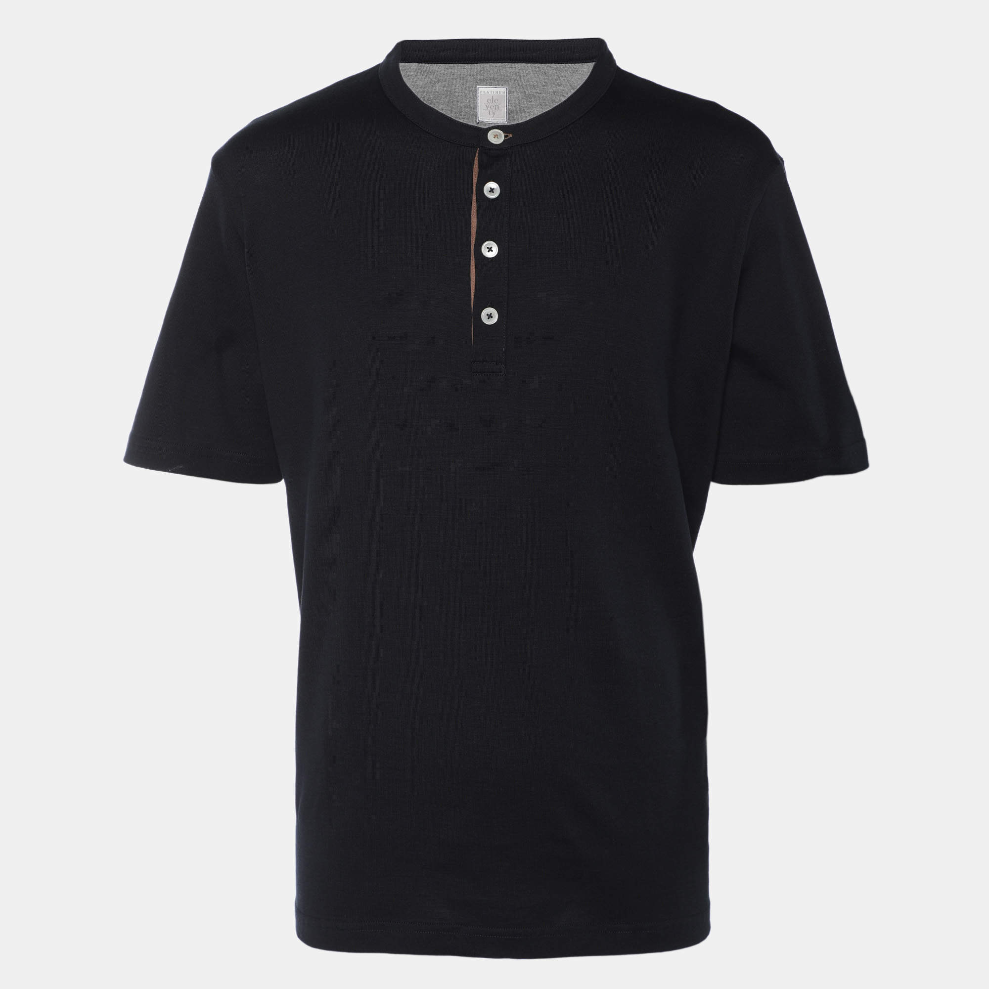 Pre Owned Eleventy Navy Blue Jersey Henley T-Shirt XL