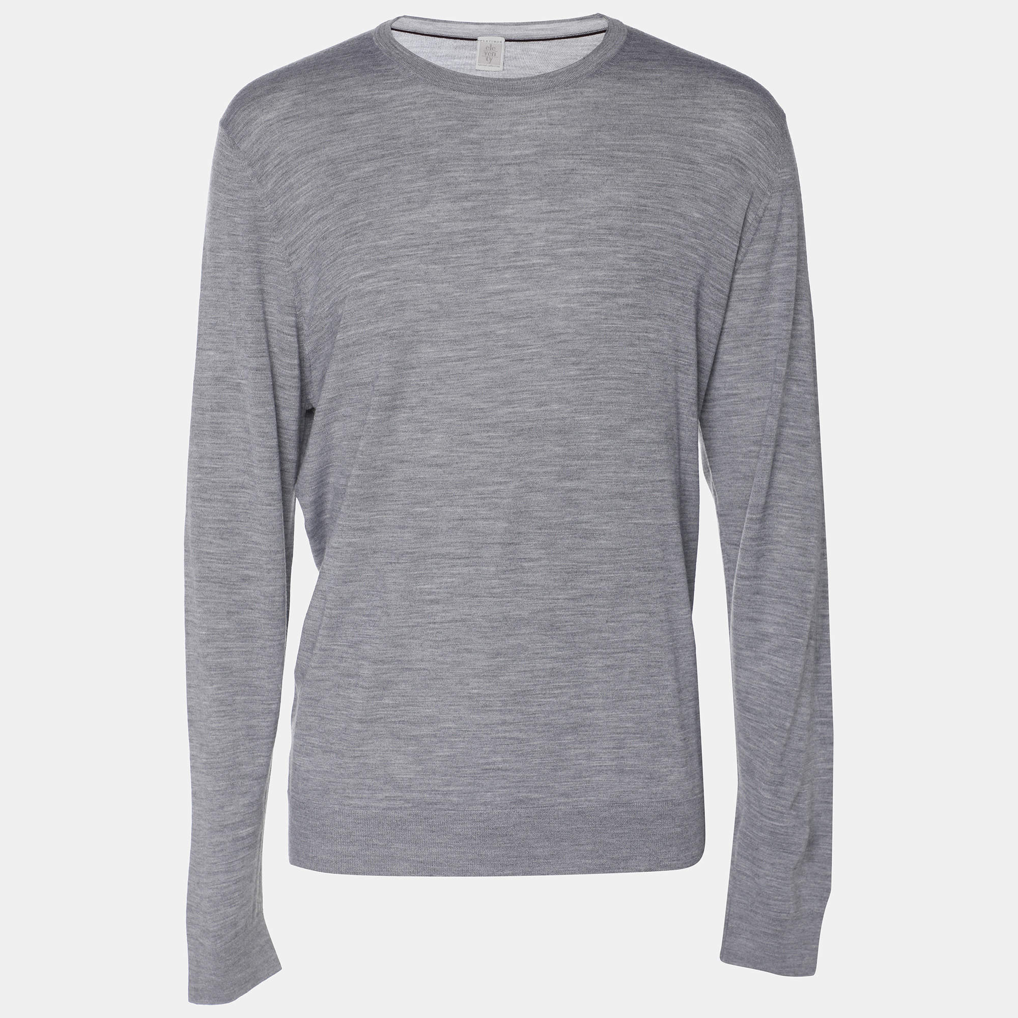 Pre Owned Elevety Grey Merino Wool Knit Full Sleeve T-Shirt XL