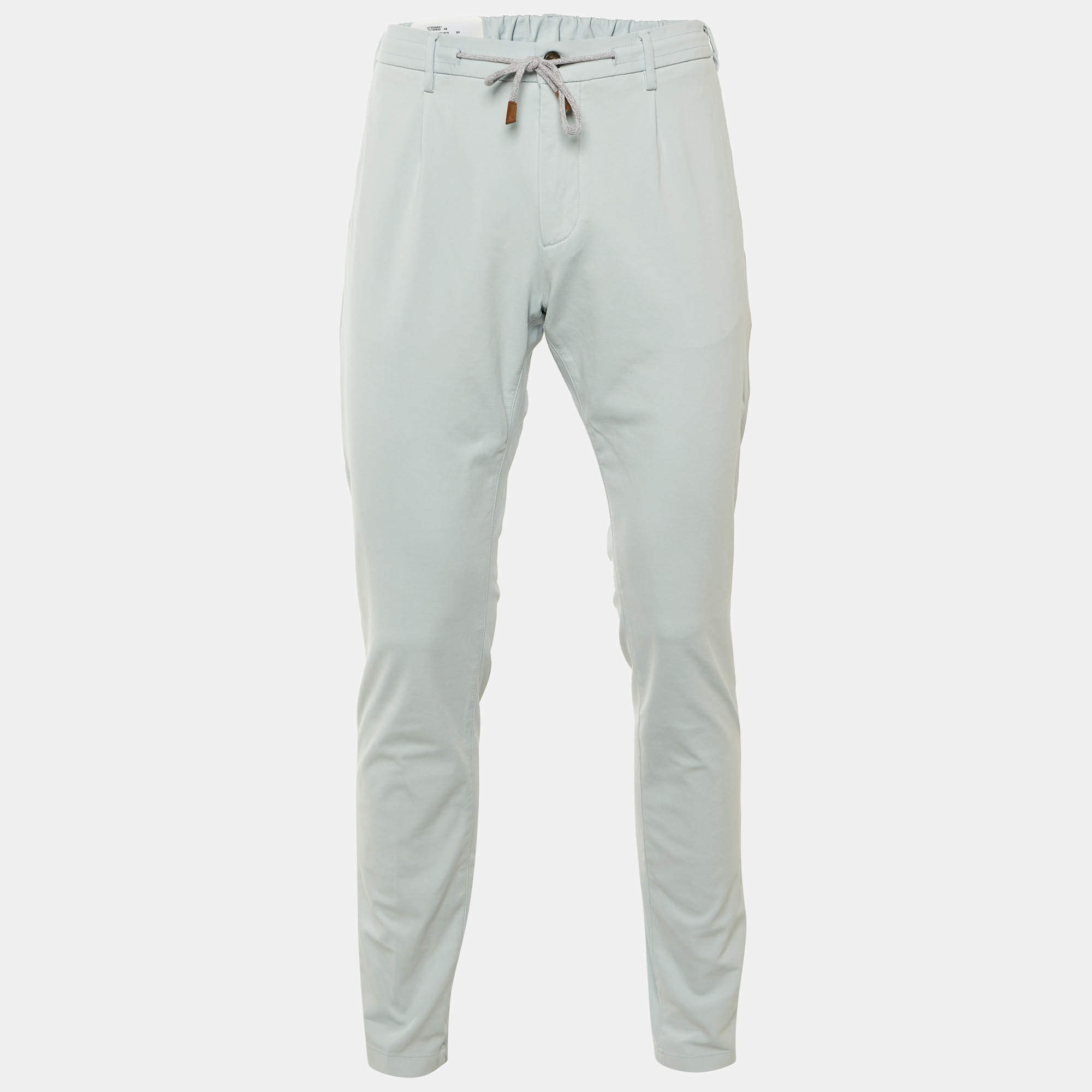 Pre Owned Eleventy Pale Blue Cotton Blend Drawstring Trousers L