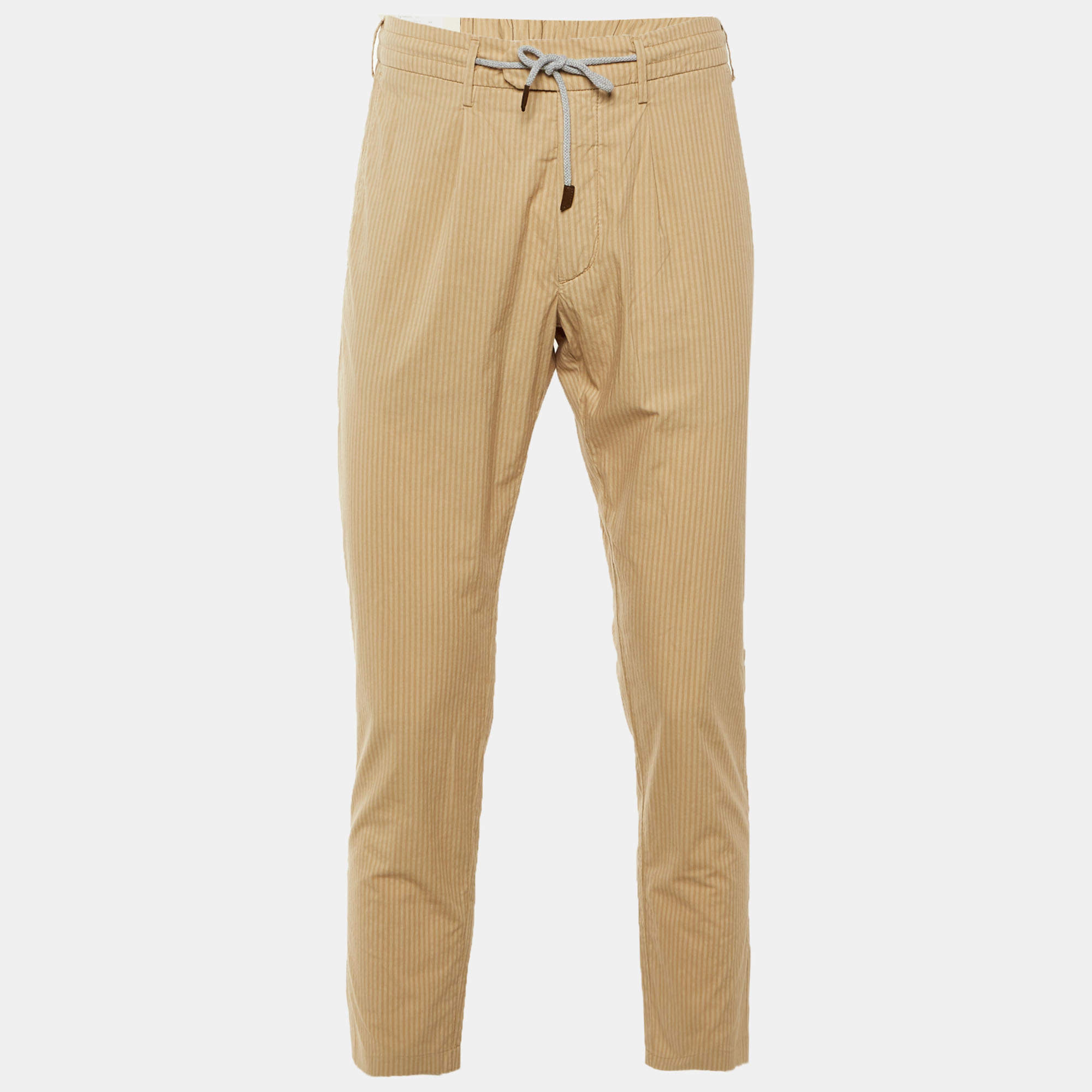 مملوكة مسبقًا Eleventy Beige Striped Cotton Blend Trousers L