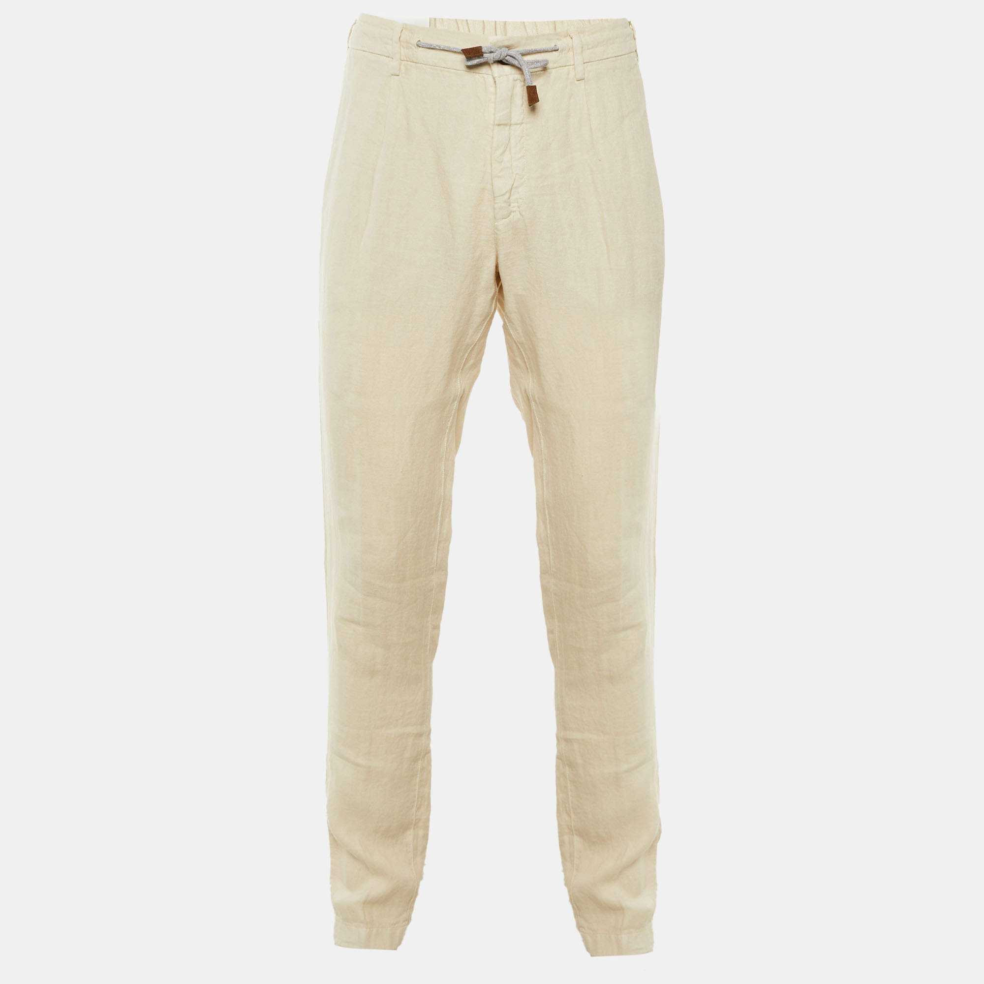 Pre Owned Eleventy Beige Linen Drawstring Trousers L