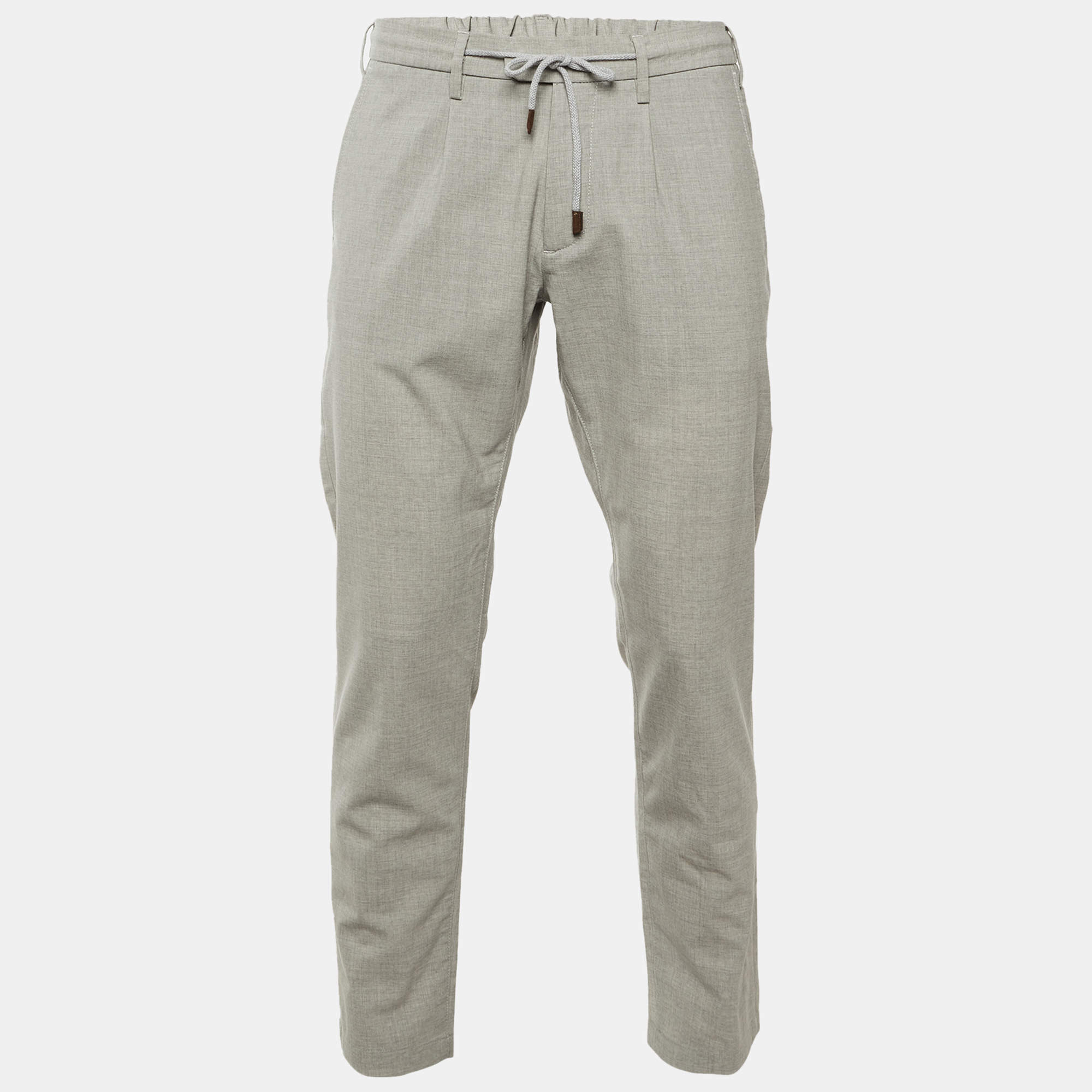 مملوكة مسبقًا Eleventy Grey Wool Drawstring Waist Pants M/ Waist 33"