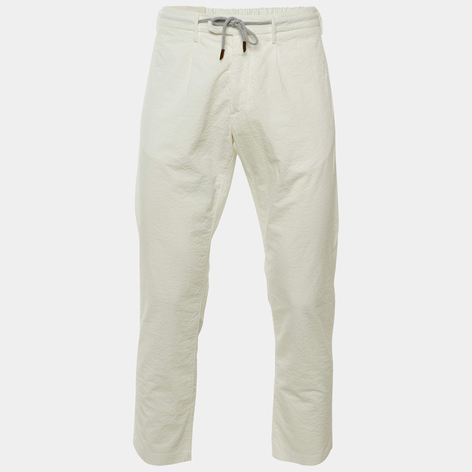 Pre Owned بنطلون إليفنتي قطن أبيض مزخرف مقاس كبير/محيط خصر 33 بوصة