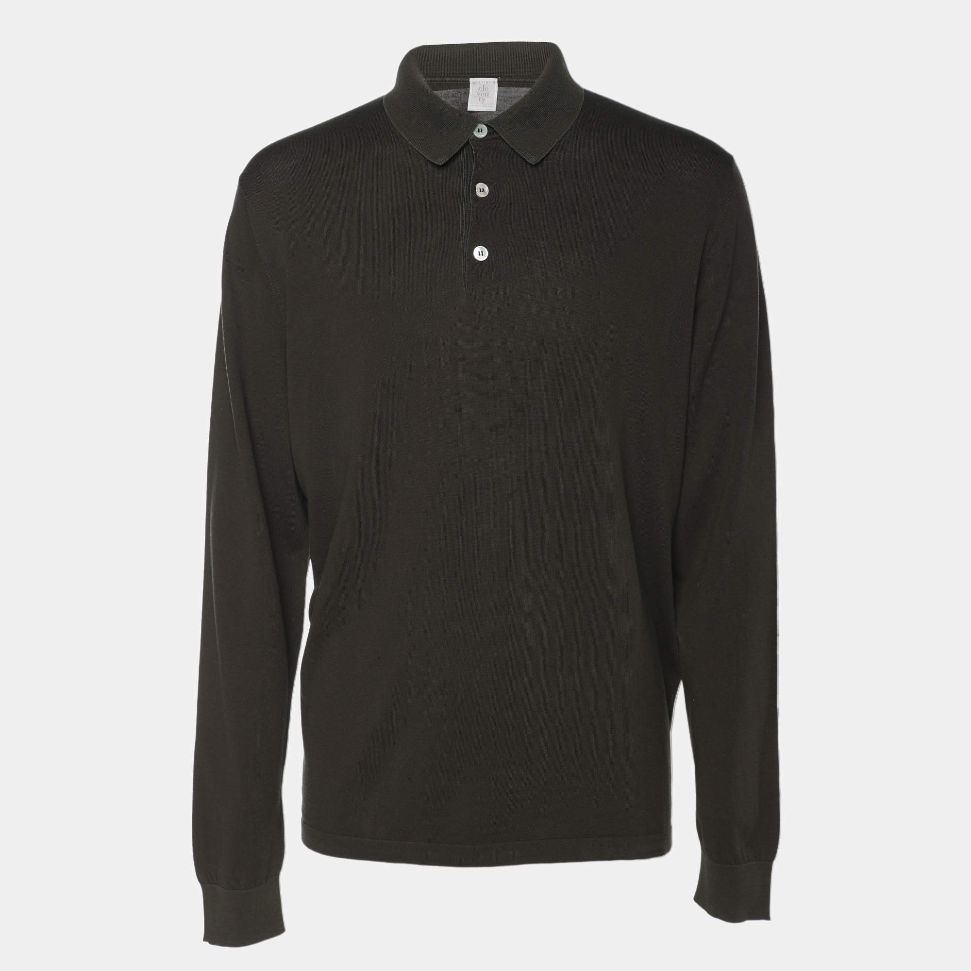 مملوكة مسبقًا تي شيرت بولو إيليفنتي بأكمام كاملة جيرسي زيتوني أخضر مقاس كبير جداً - إكسترا لارج