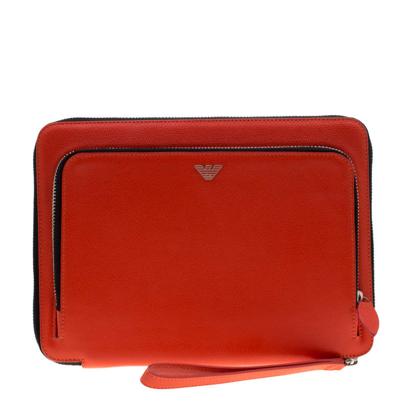 Emporio Armani Coral Orange Leather Zip Around iPad Case Emporio