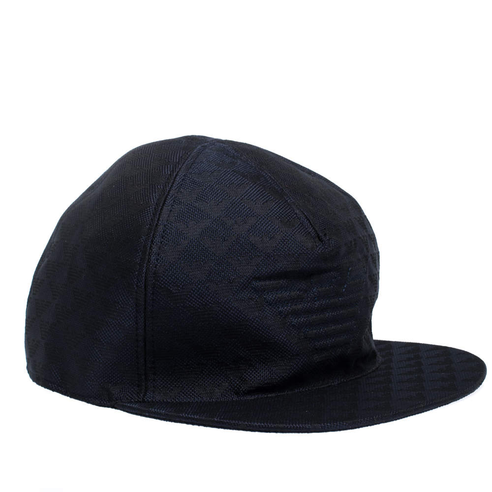 Pre Owned Emporio Armani Blue Logo Patterned Baseball Cap Size L
