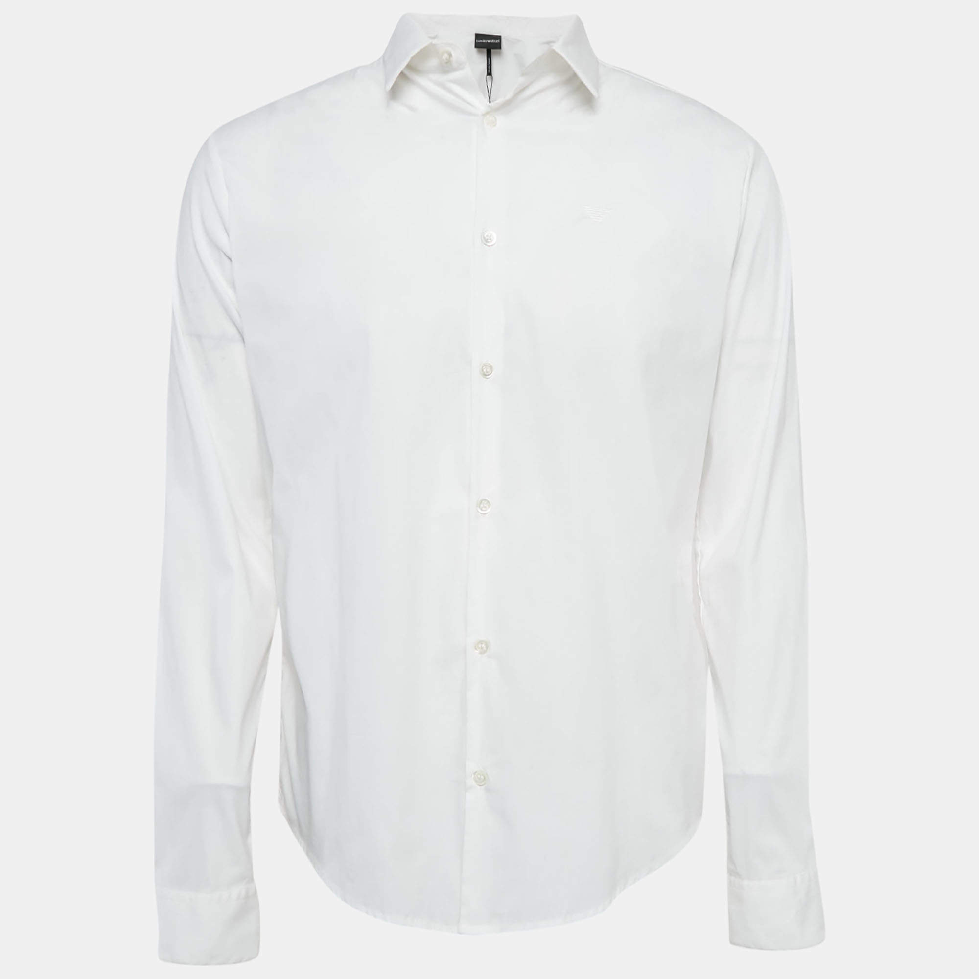 Pre Owned Emporio Armani White Stretch Cotton Button Front Shirt L