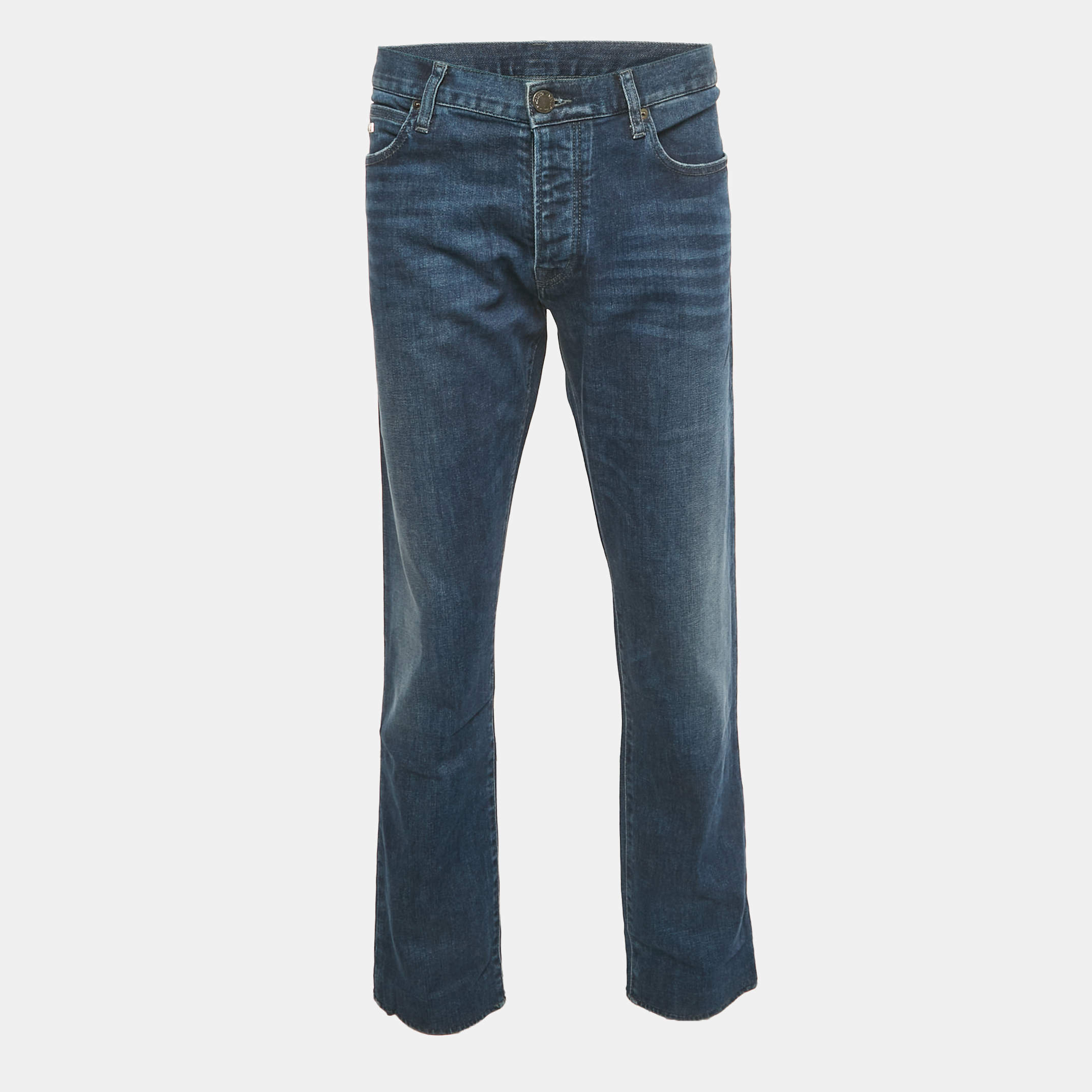 Pre Owned Emporio Armani Blue Washed Denim Jeans XXL/Waist 40"