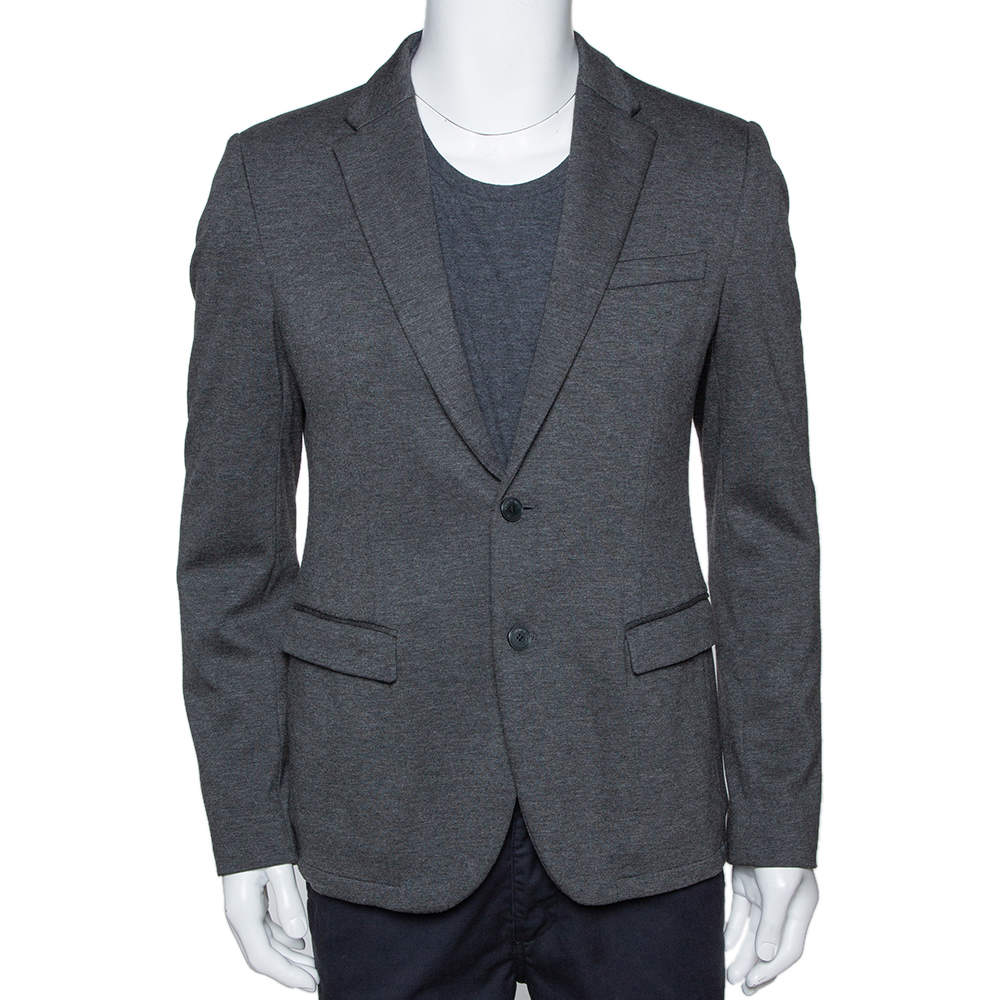 Pre Owned Emporio Armani Grey Johny Line Two Buttoned Blazer L