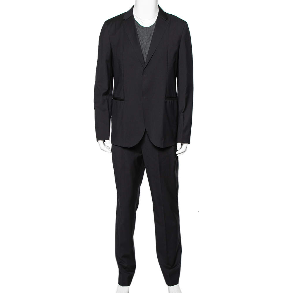 Emporio Armani Dark Blue Pinstriped Wool Single Breasted Suit XXL ...