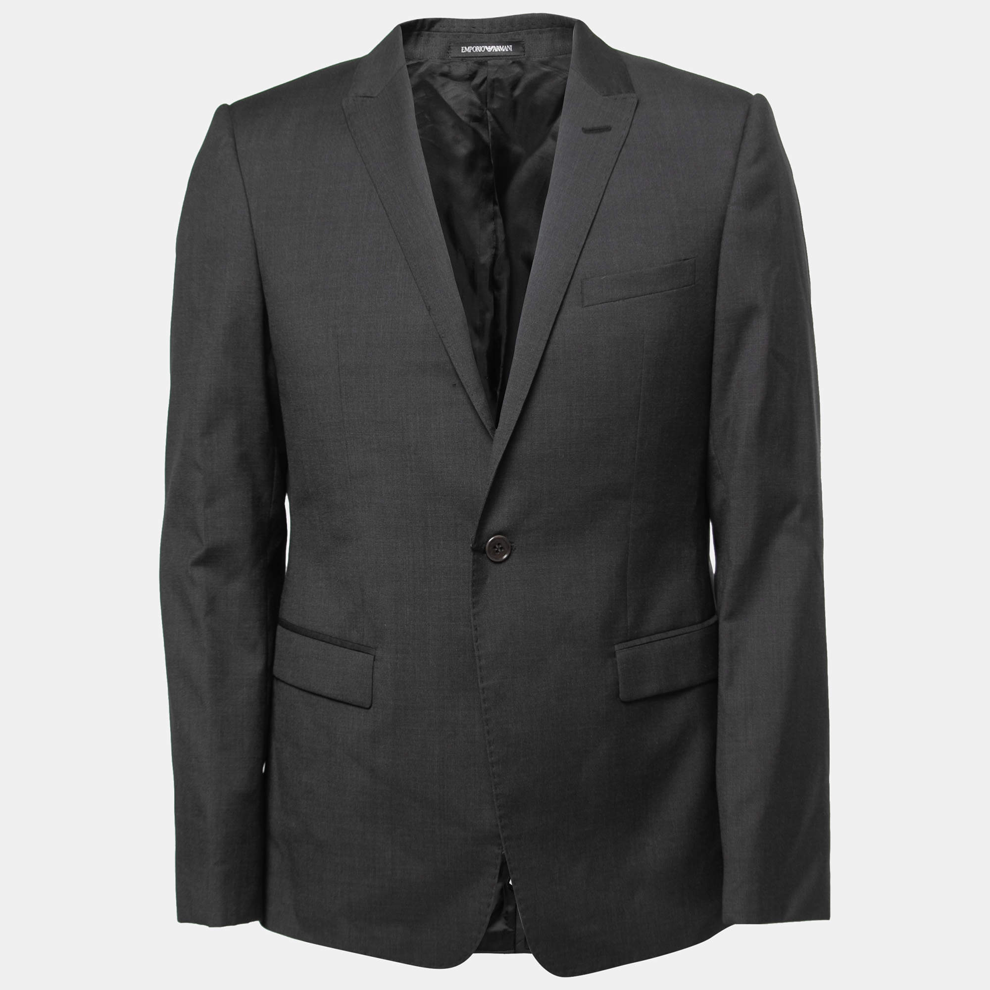 Pre Owned Emporio Armani Charcoal Grey Wool Single-Button Blazer XL