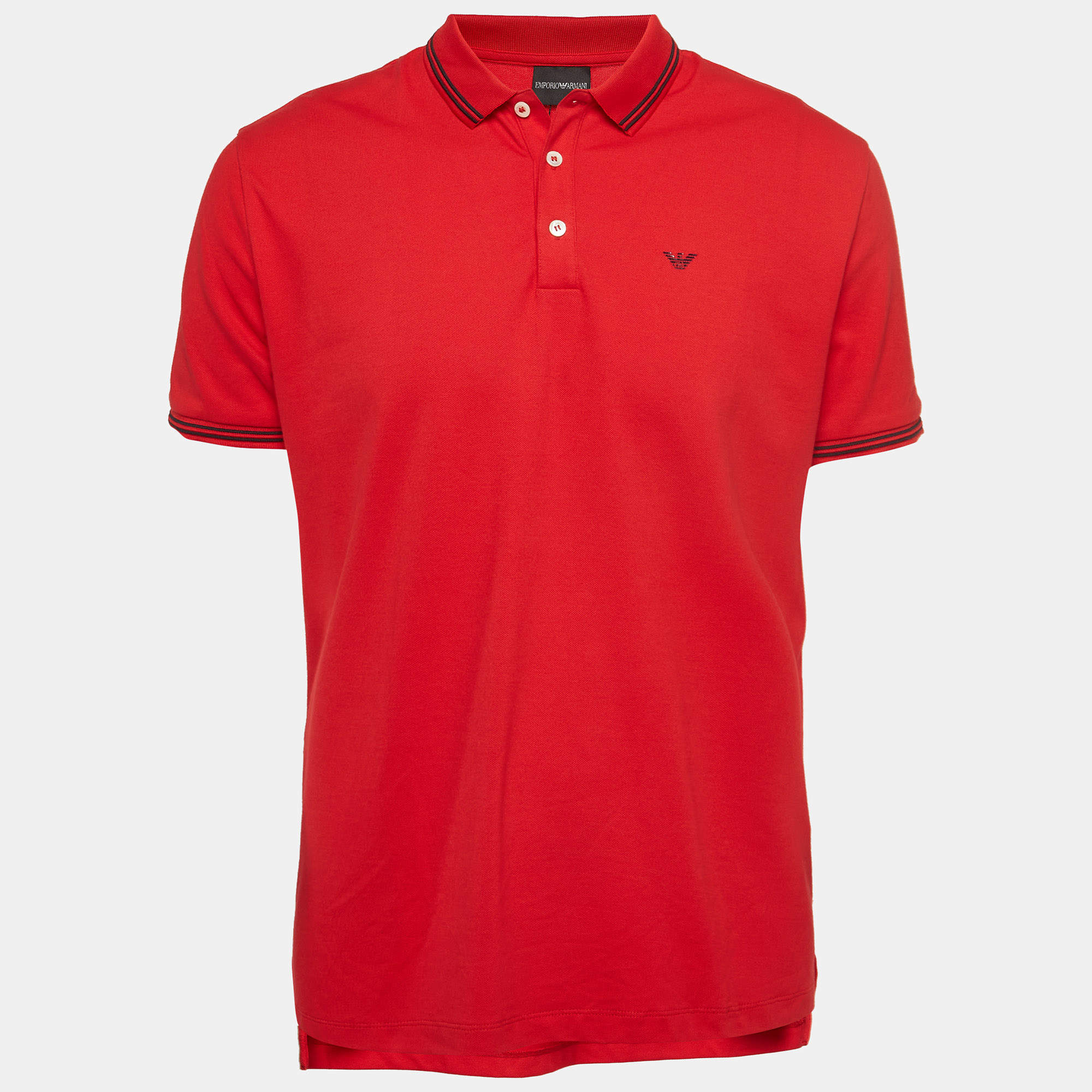 Pre Owned Emporio Armani Red Cotton Pique Polo T-Shirt 3XL