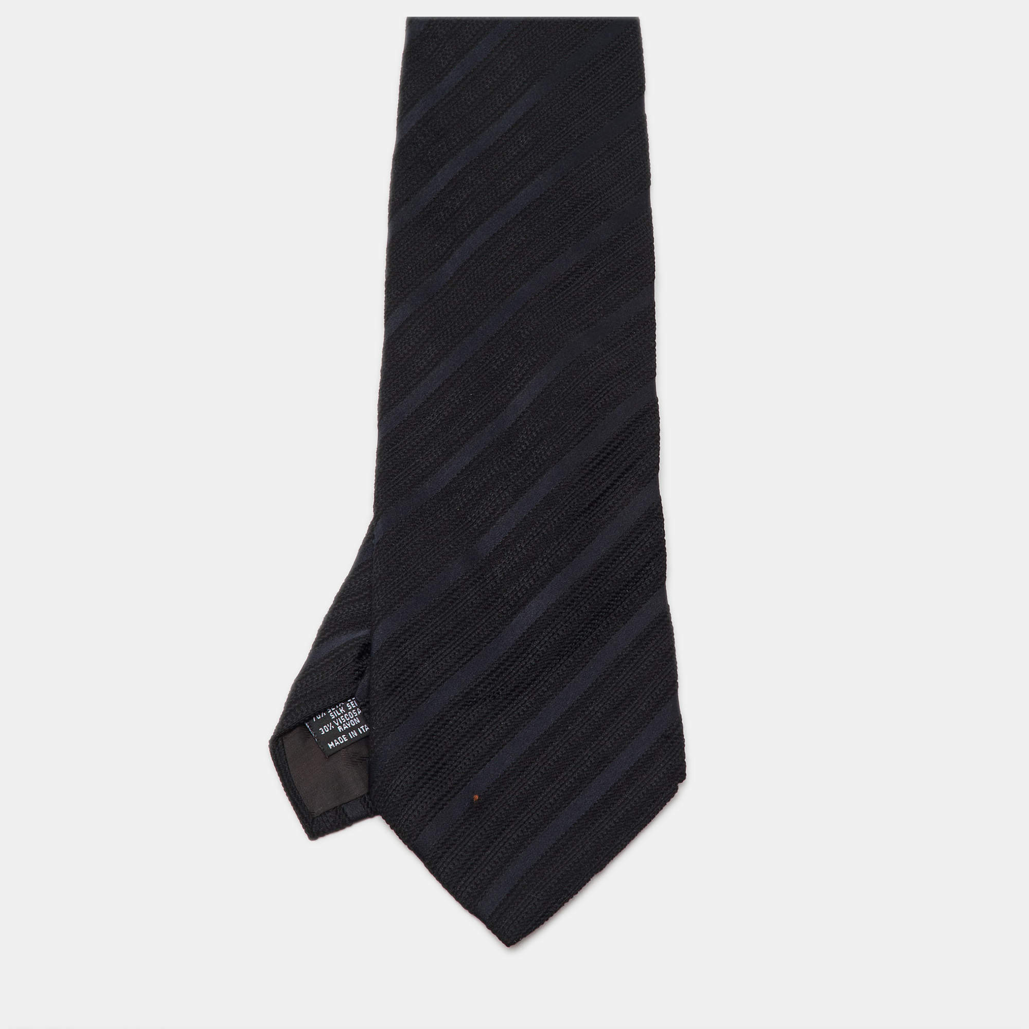 Pre Owned Emporio Armani Black Striped Jacquard Silk Tie