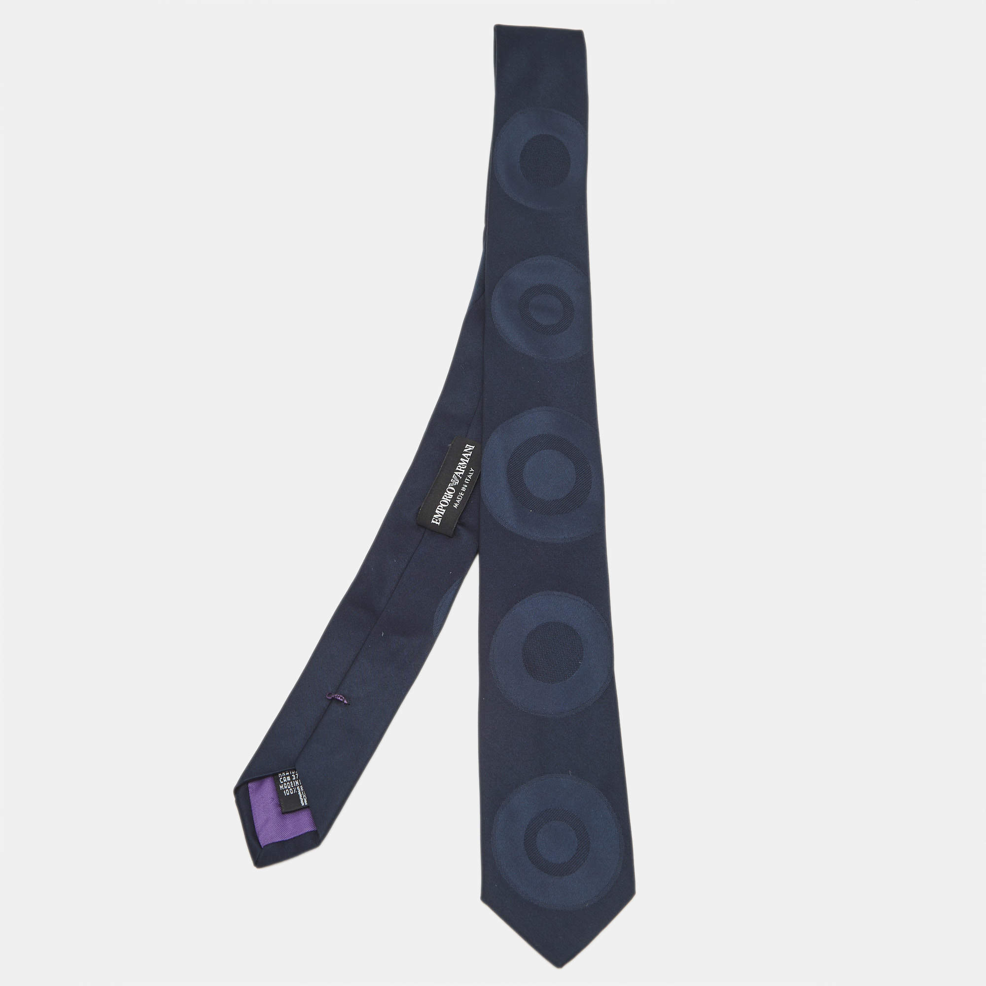 مملوكة مسبقًا Emporio Armani Navy Blue Jacquard Silk Skinny Tie 