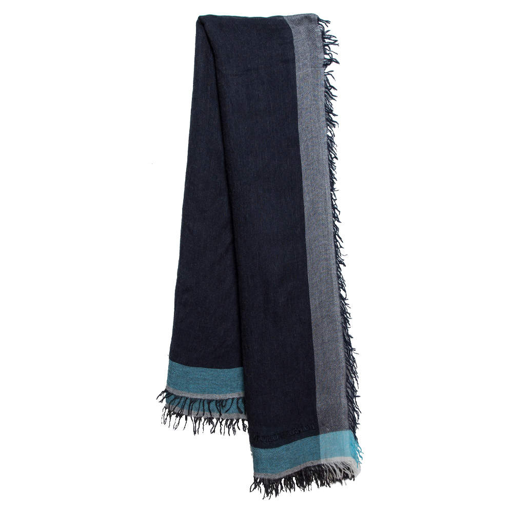Pre Owned Emporio Armani Denim Blue Modal Wool Scarf