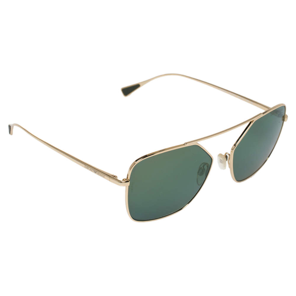 Emporio Armani Pale Gold Tine/ Petrol Green EA 2053 Pilot Sunglasses