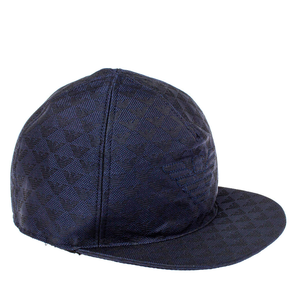 Pre Owned Emporio Armani Navy Blue Monogram Pattern Baseball Cap M