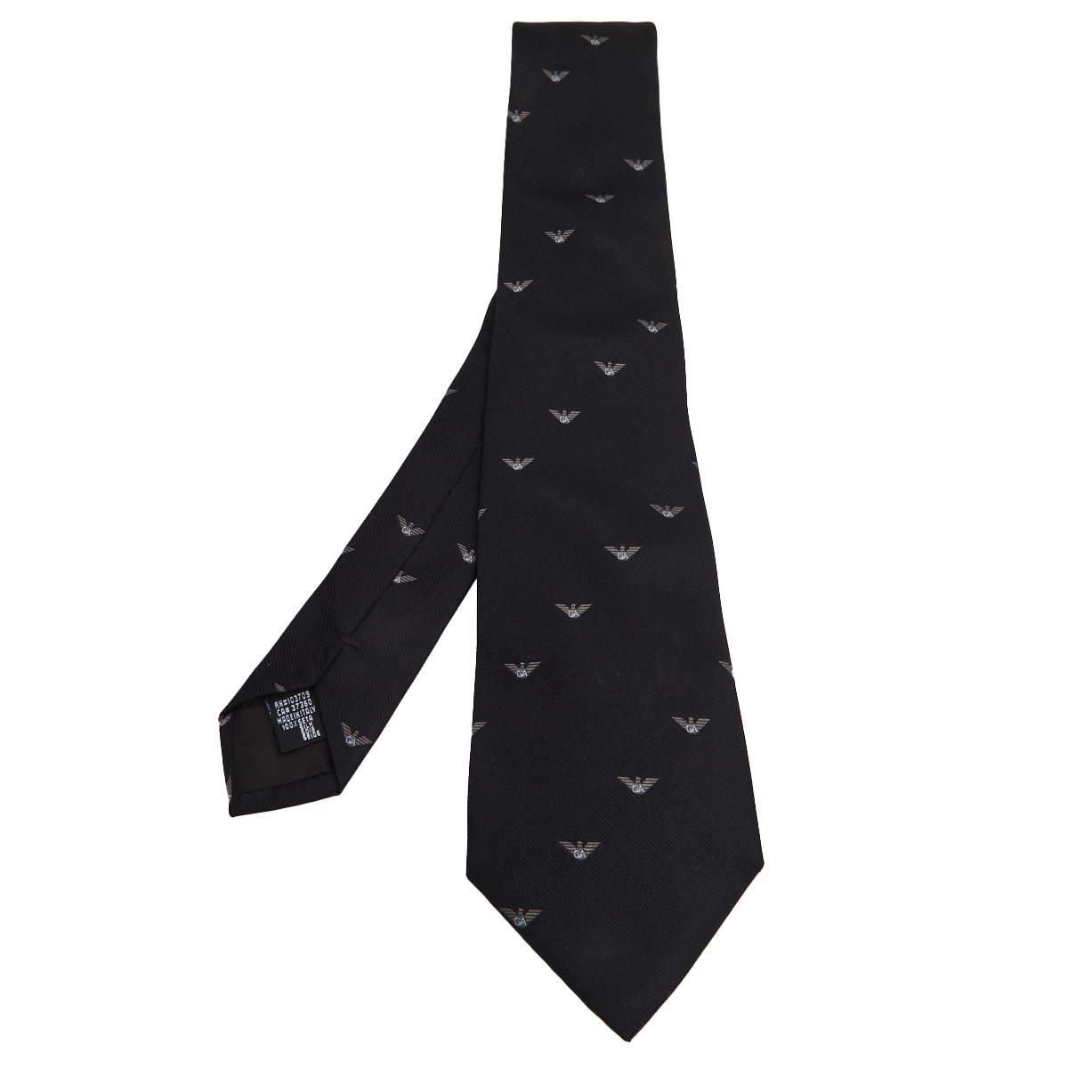 Pre Owned Emporio Armani Black Logo Silk Jacquard Tie