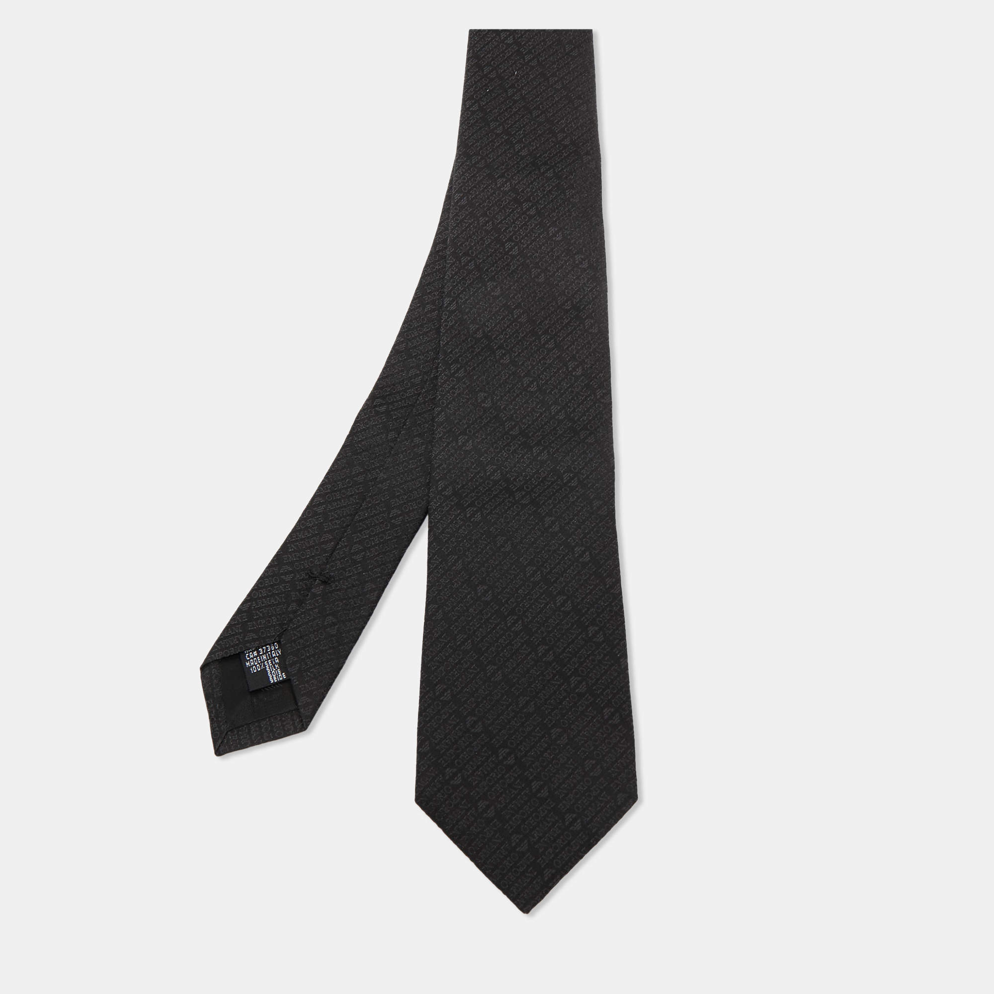 Pre Owned Emporio Armani Black Logo Silk Jacquard Tie