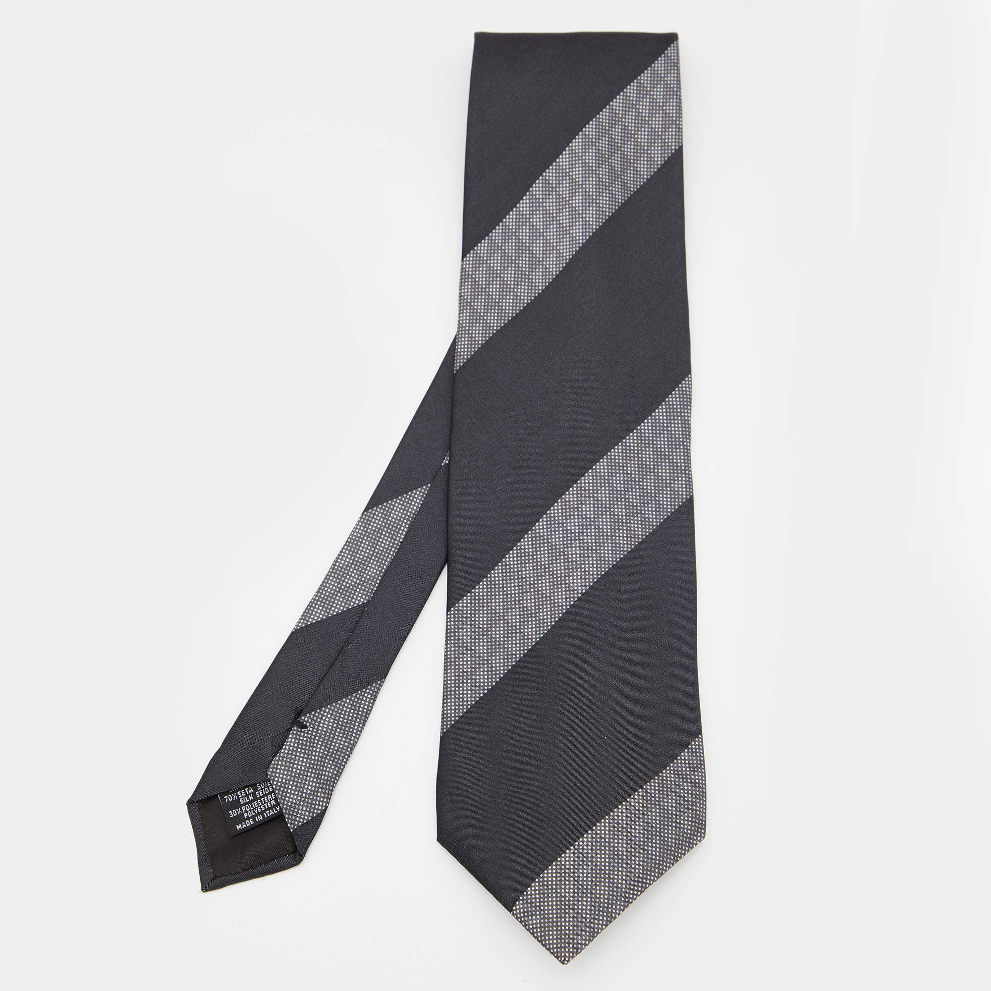 Emporio Armani Black & Grey Striped Silk Tie