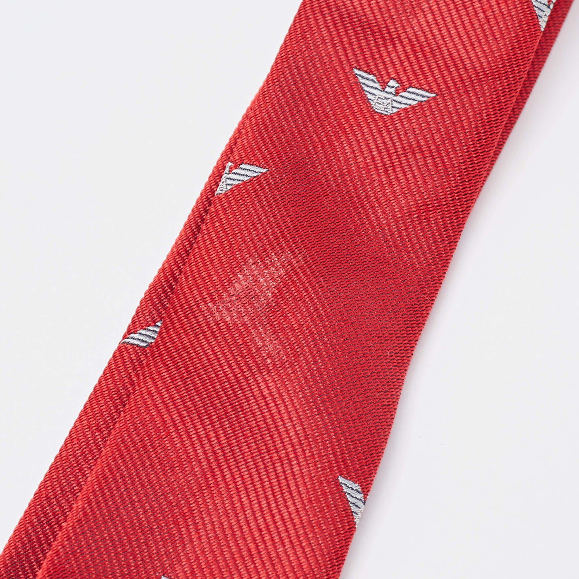 Emporio Armani Red Logo Patterned Silk Traditional Tie Emporio