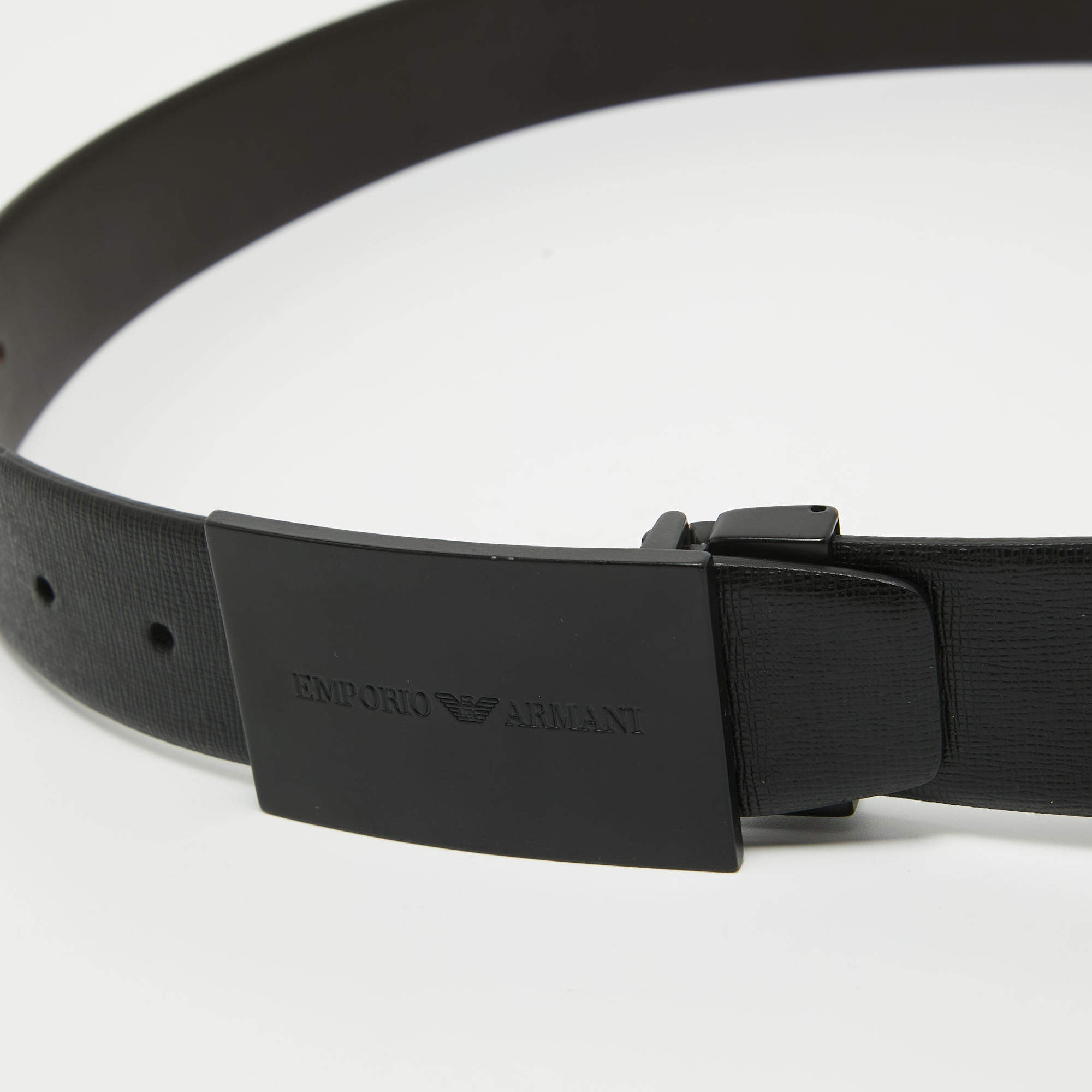 Emporio Armani Black/Choco Brown Leather Reversible Cut to Size