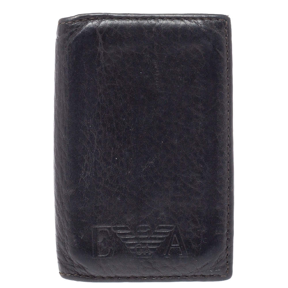 Pre Owned Emporio Armani Dark Brown Leather Card Holder