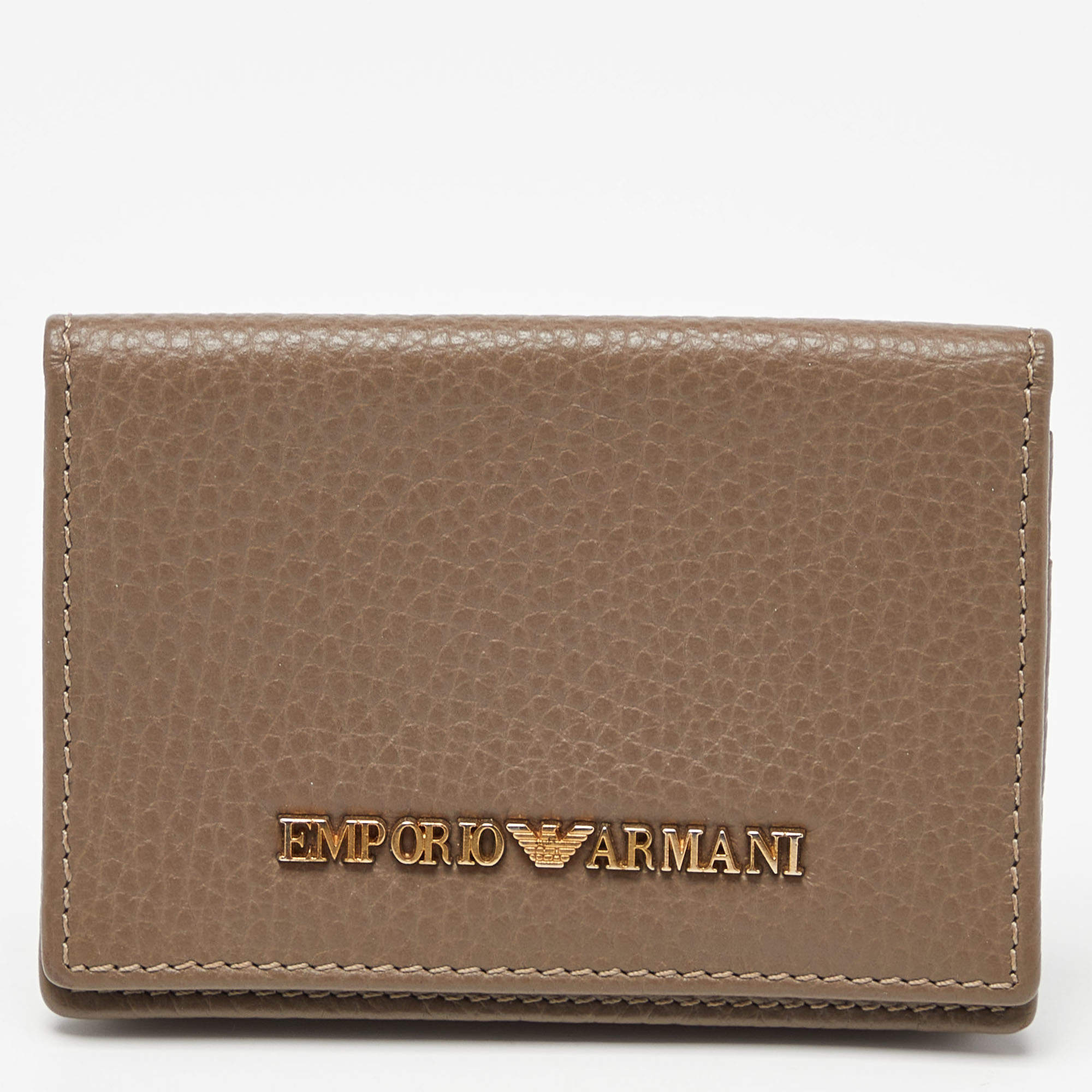 Pre Owned Emporio Armani Beige Leather Card Case