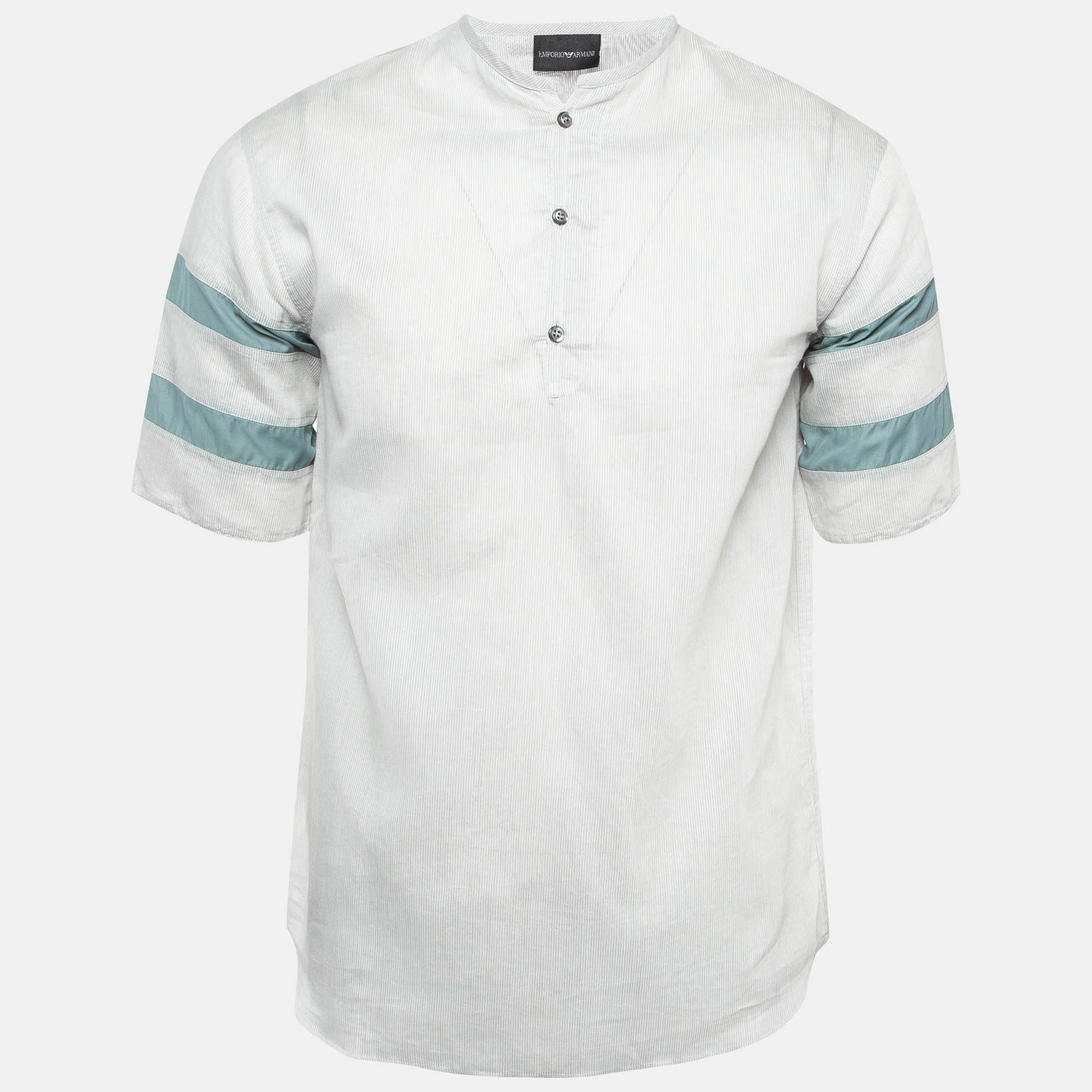 Emporio Armani White Logo Embroidered Cotton Slim Fit Shirt