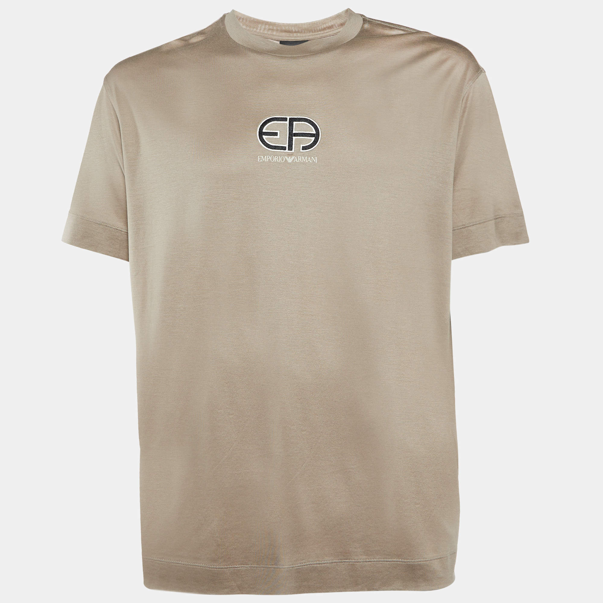 مملوكة مسبقًا Emporio Armani Brown Jersey Logo Embroidered Crew Neck T-Shirt 3XL