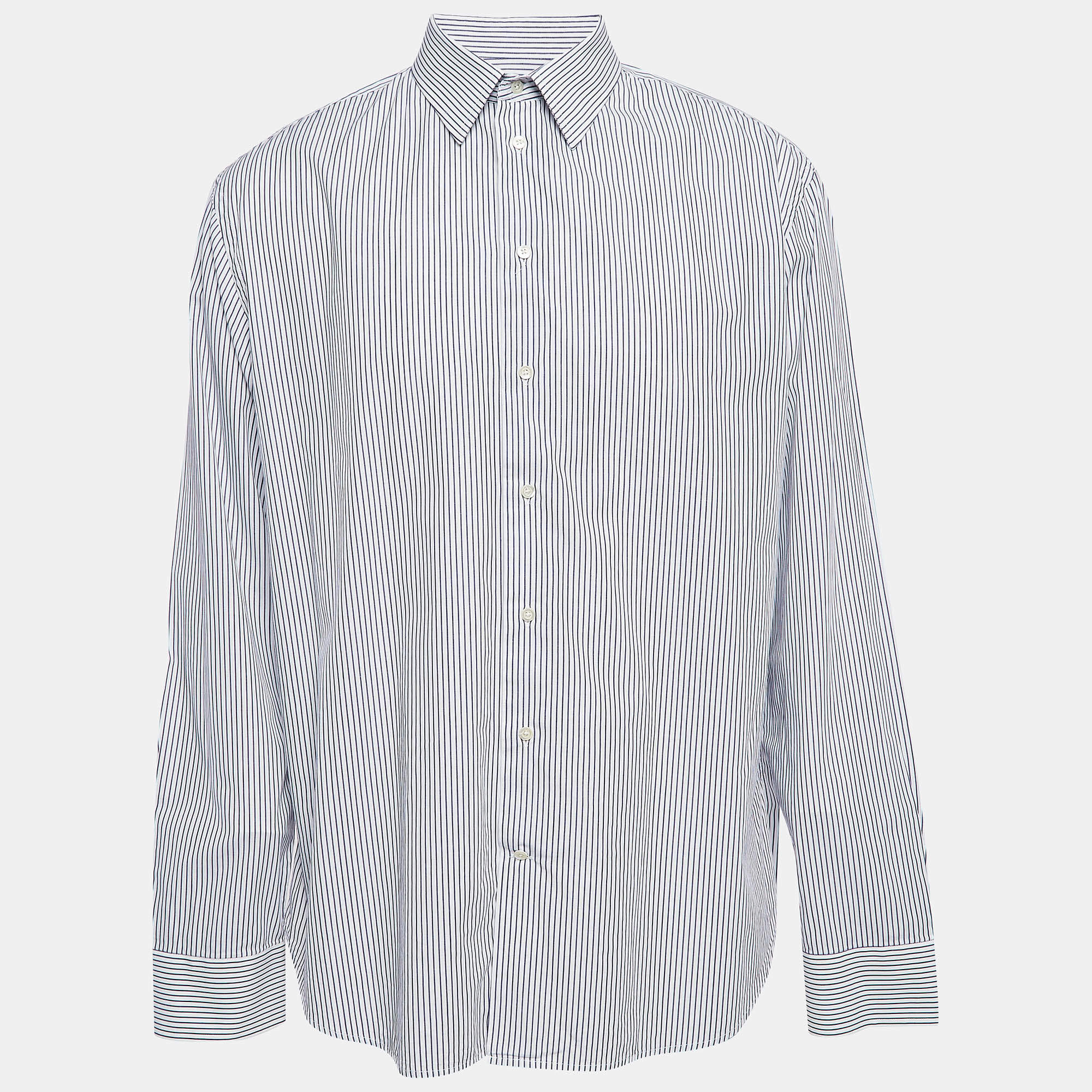 Emporio Armani Blue Pinstripe Cotton Modern Fit Shirt XXXL