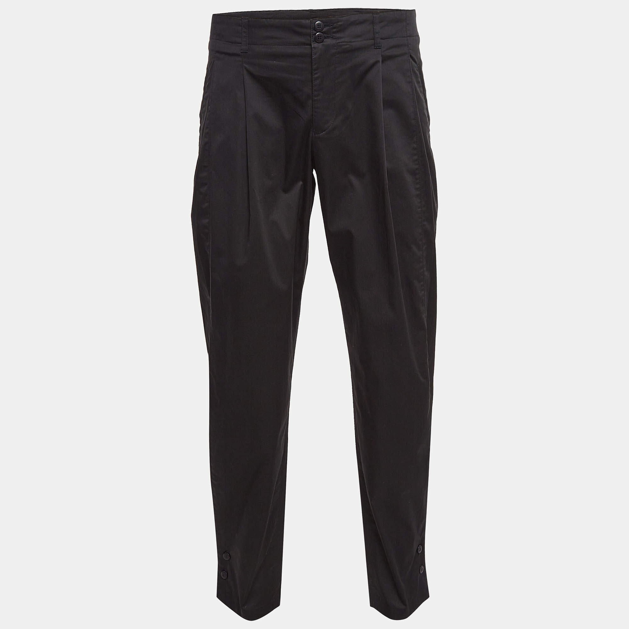 Emporio Armani Black Cotton Pleated Trousers L