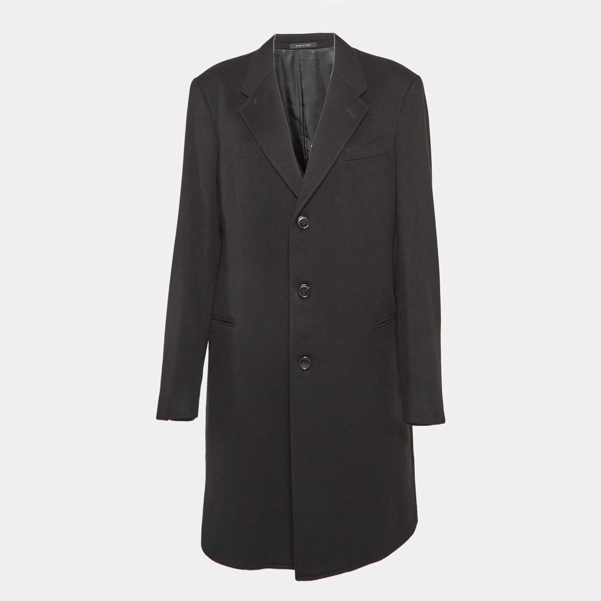 Pre Owned Emporio Armani Black Cashmere Felt Long Coat XL