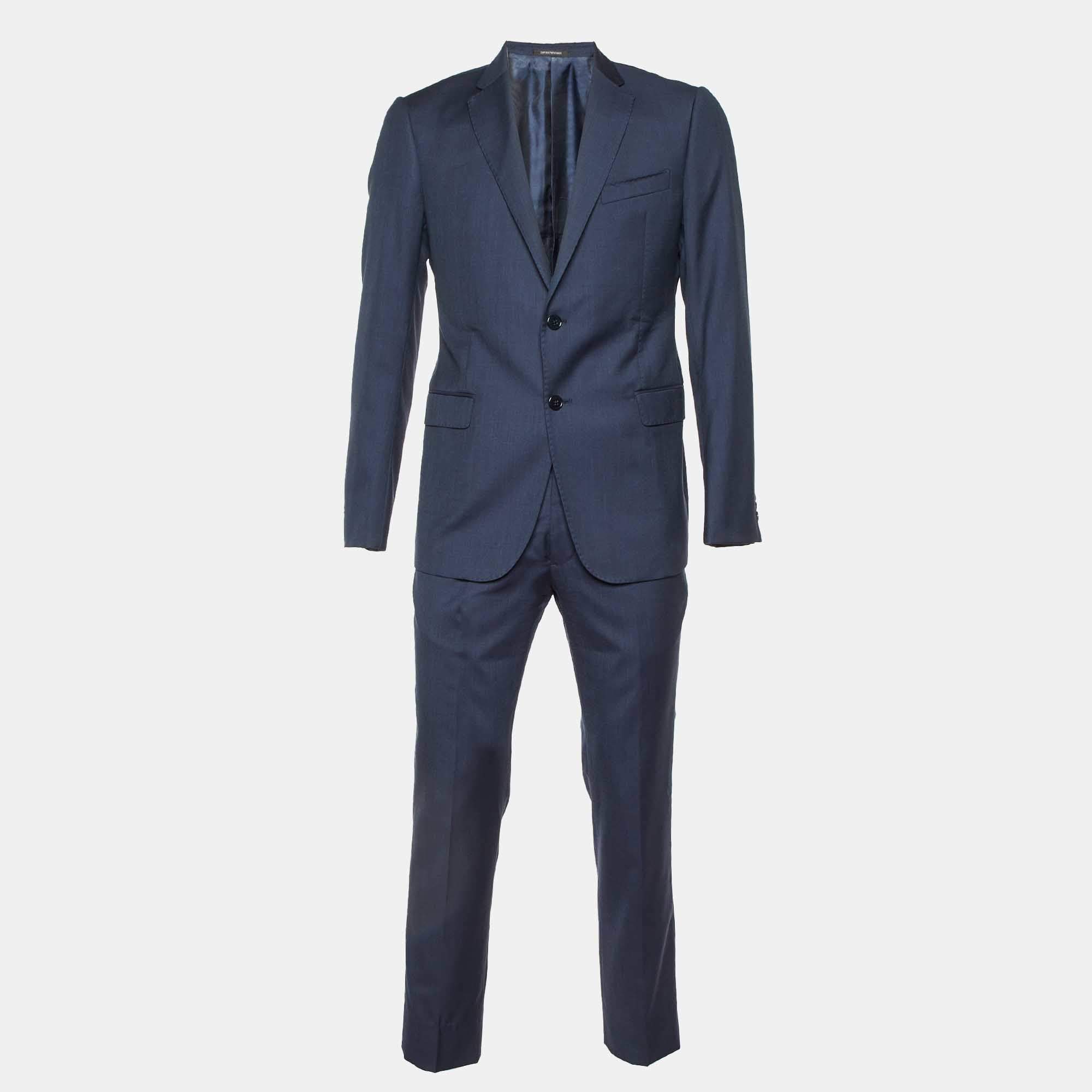 Pre Owned Emporio Armani Navy Blue Wool Suit M