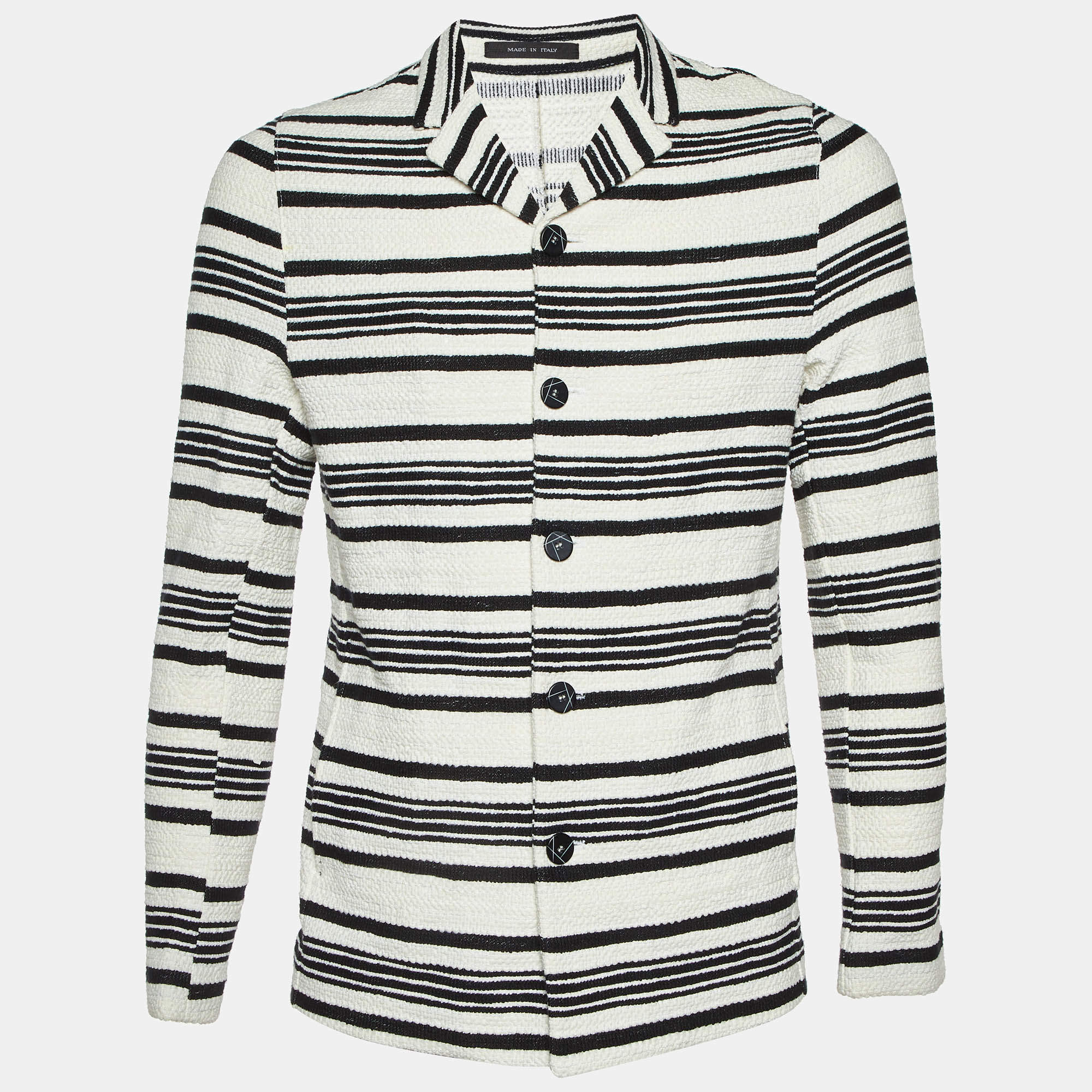 Emporio Armani Monochrome Striped Cotton Button Front Jacket L