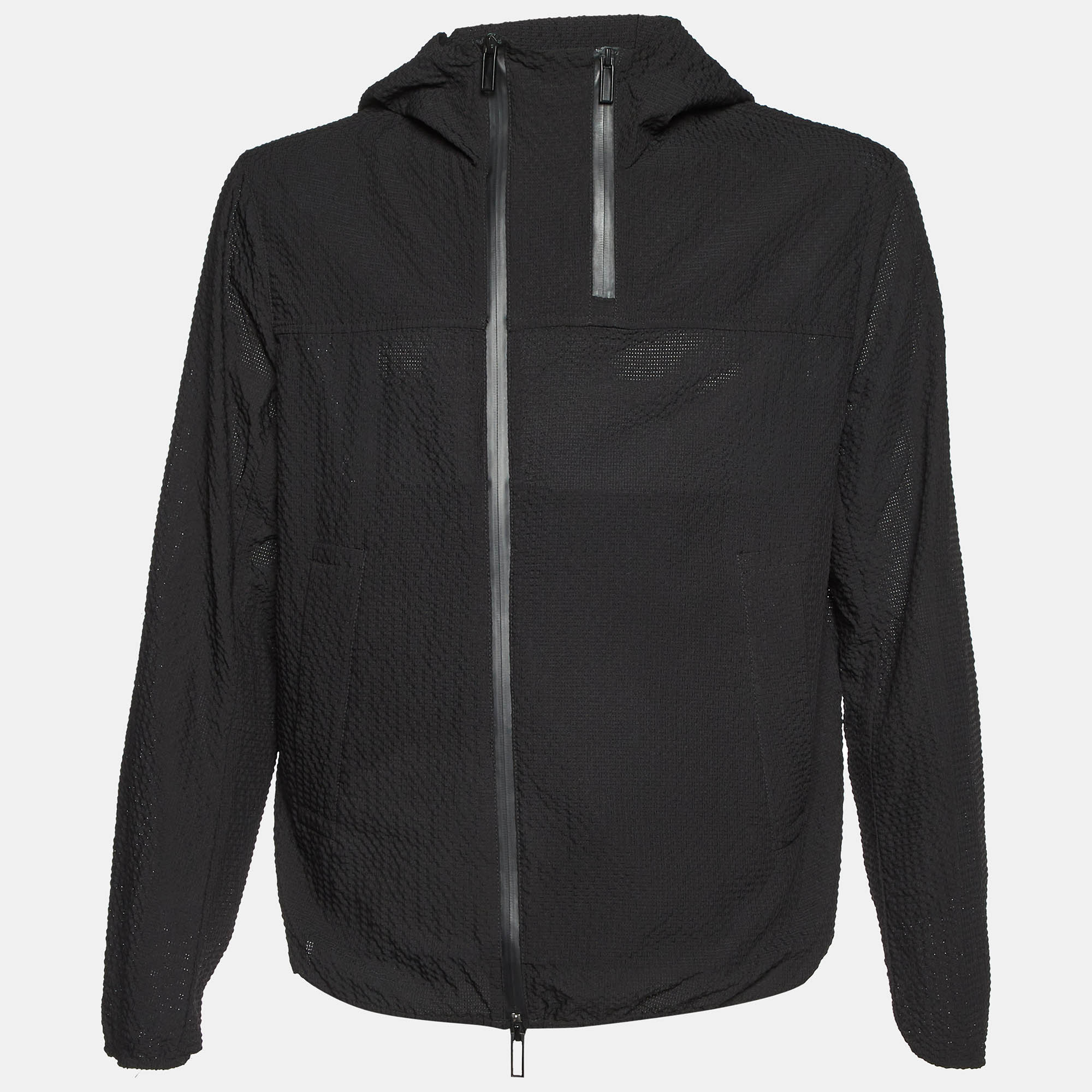 Pre Owned Emporio Armani Black Seer Sucker Zip Up Jacket XL