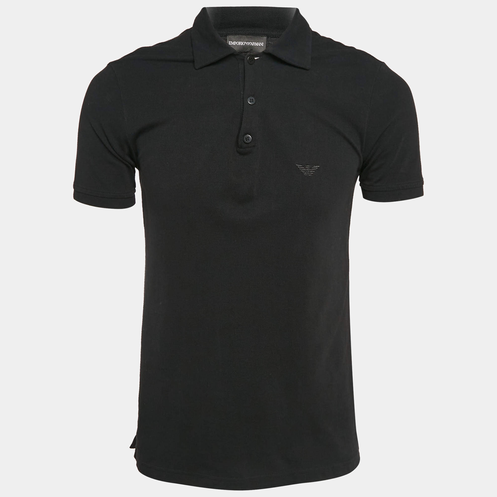 Pre Owned Emporio Armani Black Cotton Pique Polo T-Shirt L