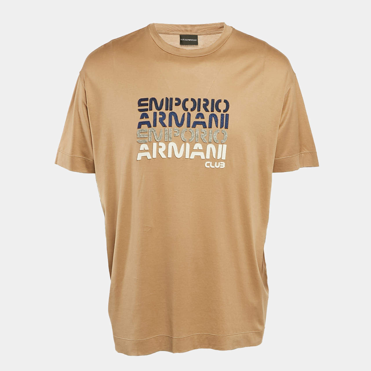 Pre Owned Emporio Armani Beige Logo Applique Cotton T-Shirt XXL